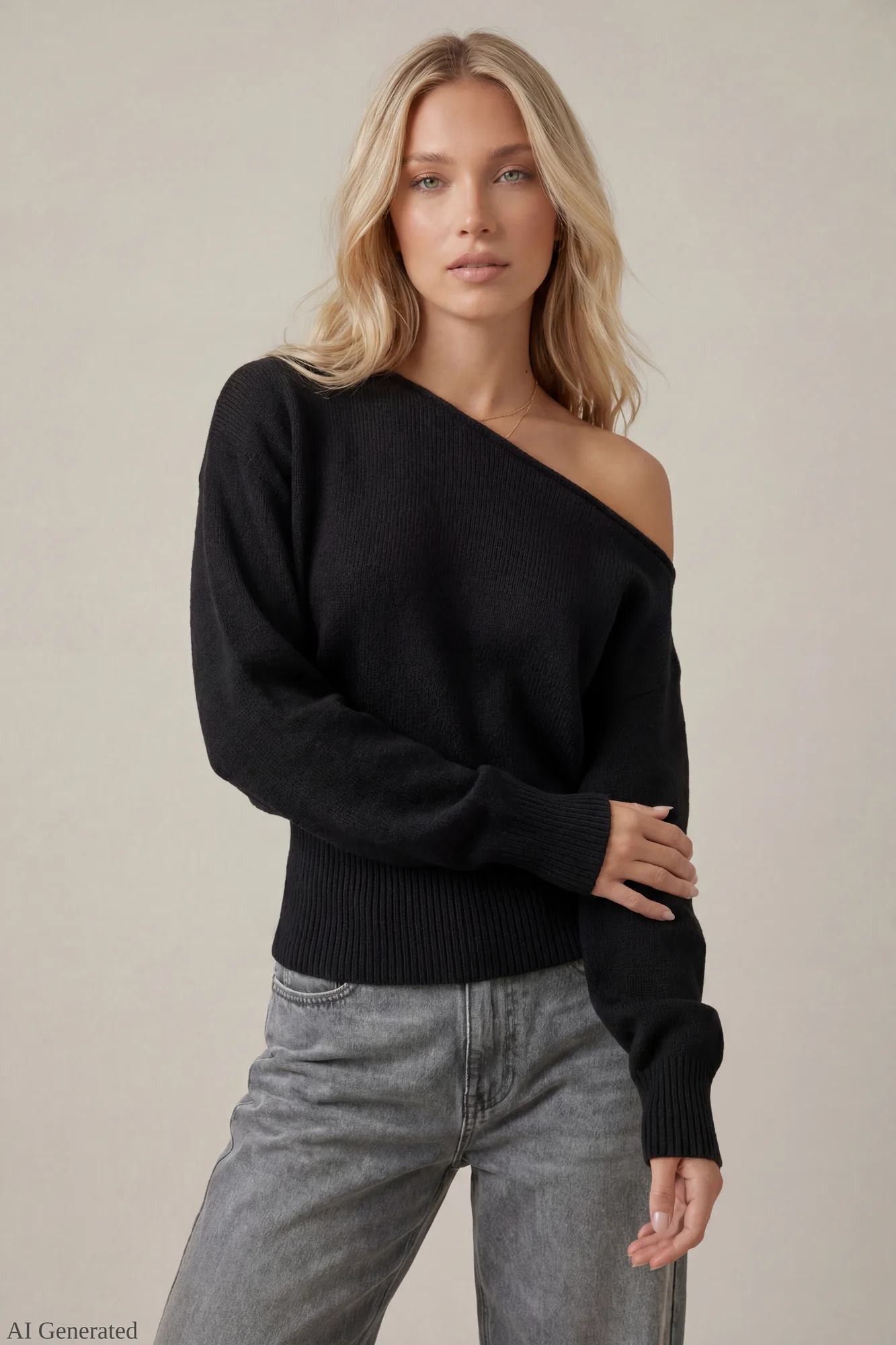 Ribbed Off-Shoulder Sweater - Image 4