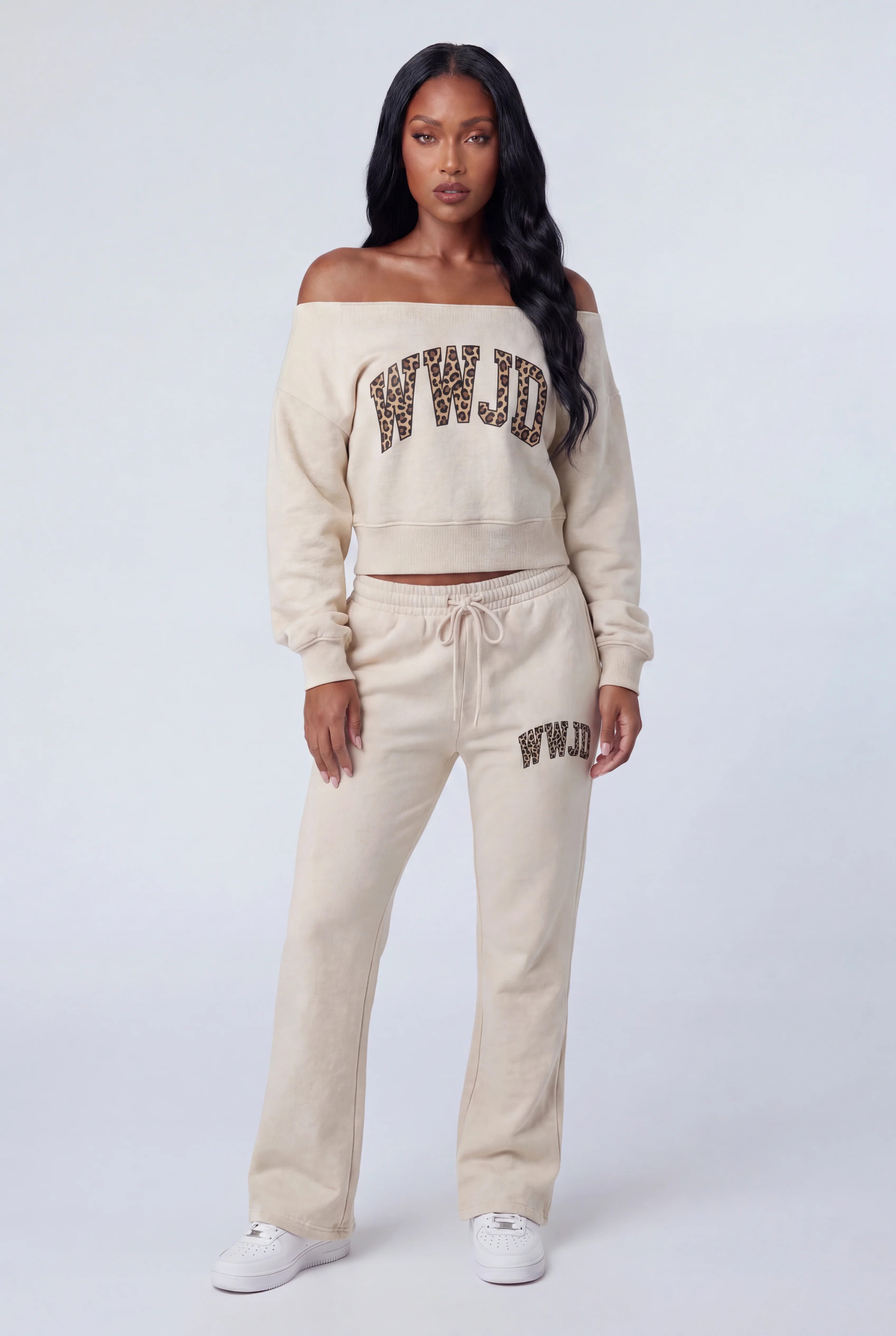Fleece Graphic Off Shoulder Sweatshirt - Image 11