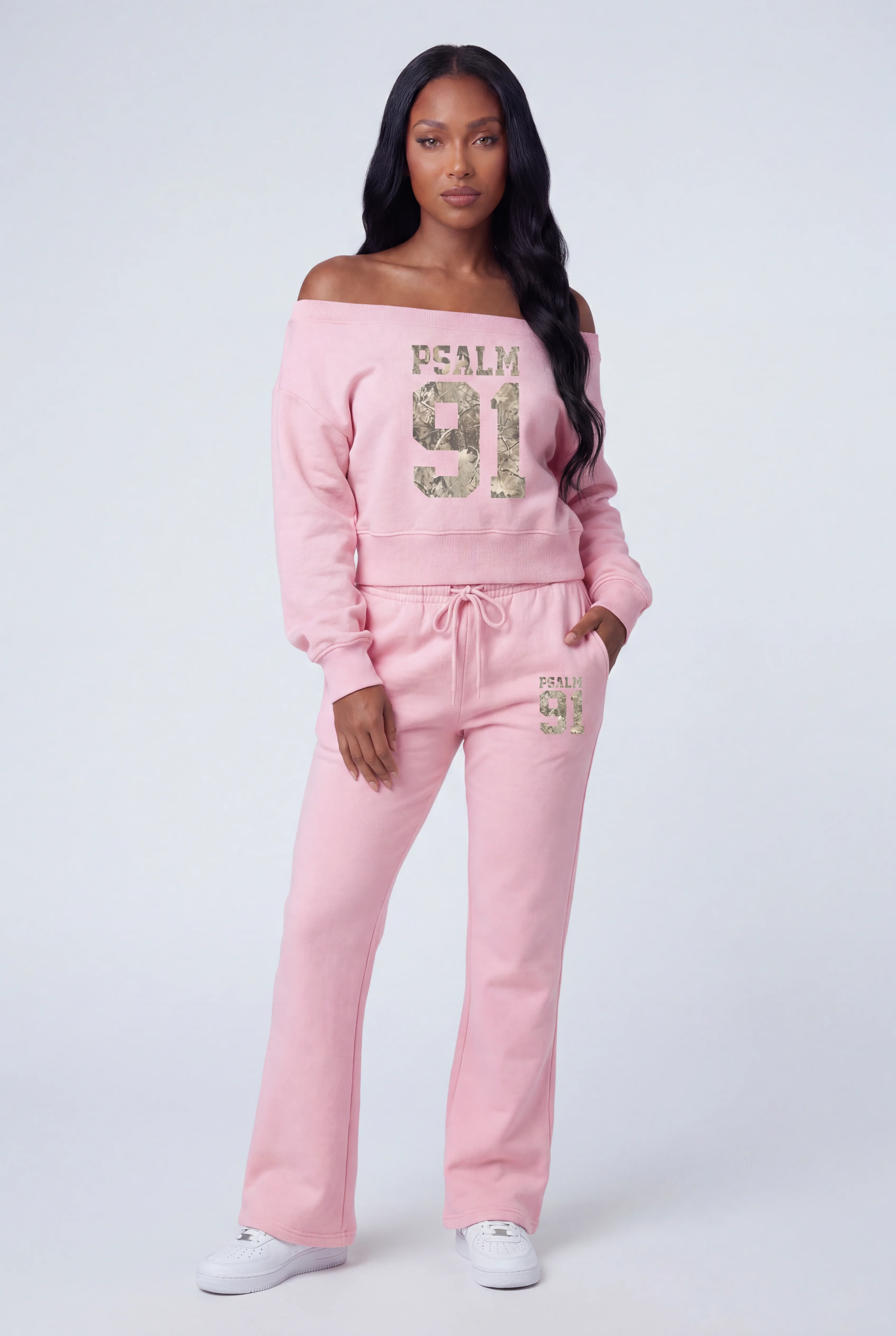 Fleece Graphic Off Shoulder Sweatshirt - Image 2