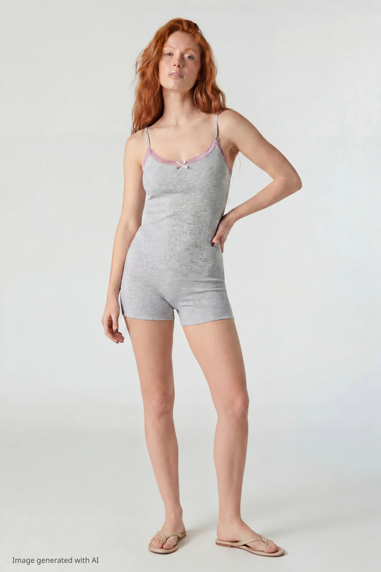 Soft Ribbed Lace Trim Romper - Image 2