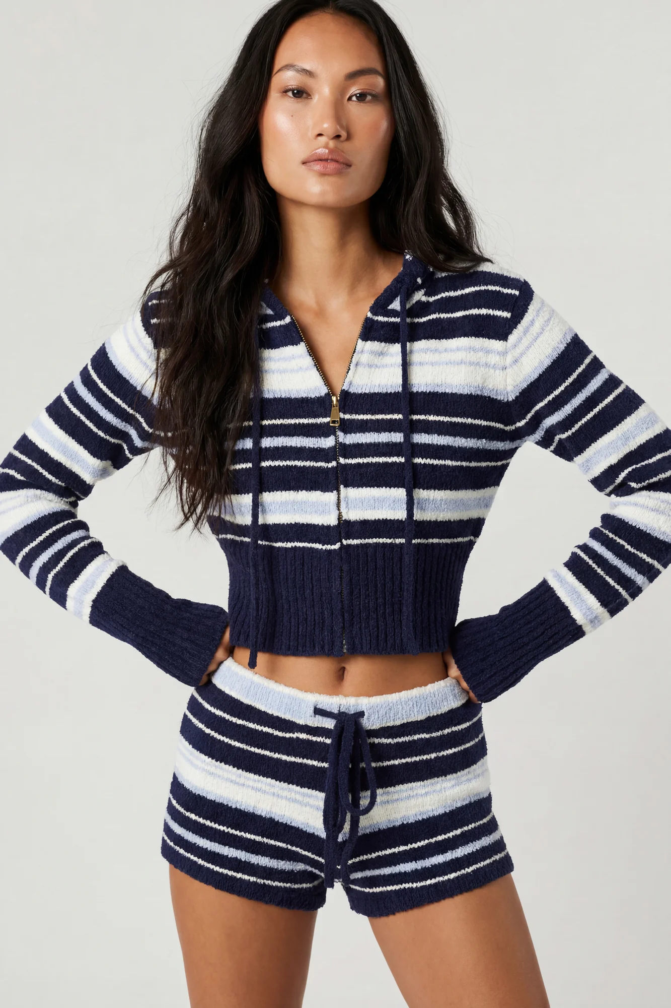 Striped Knit Hoodie & Short Set