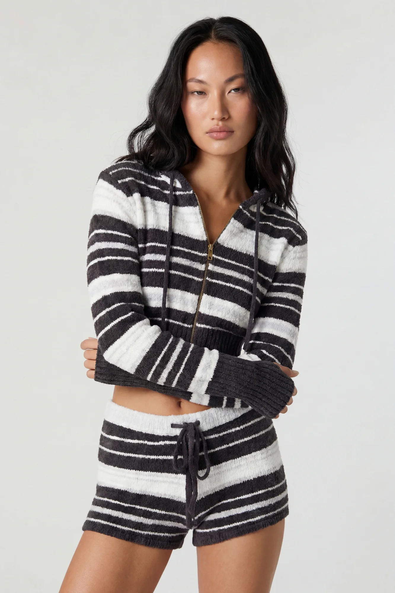 Striped Knit Hoodie & Short Set - Image 4