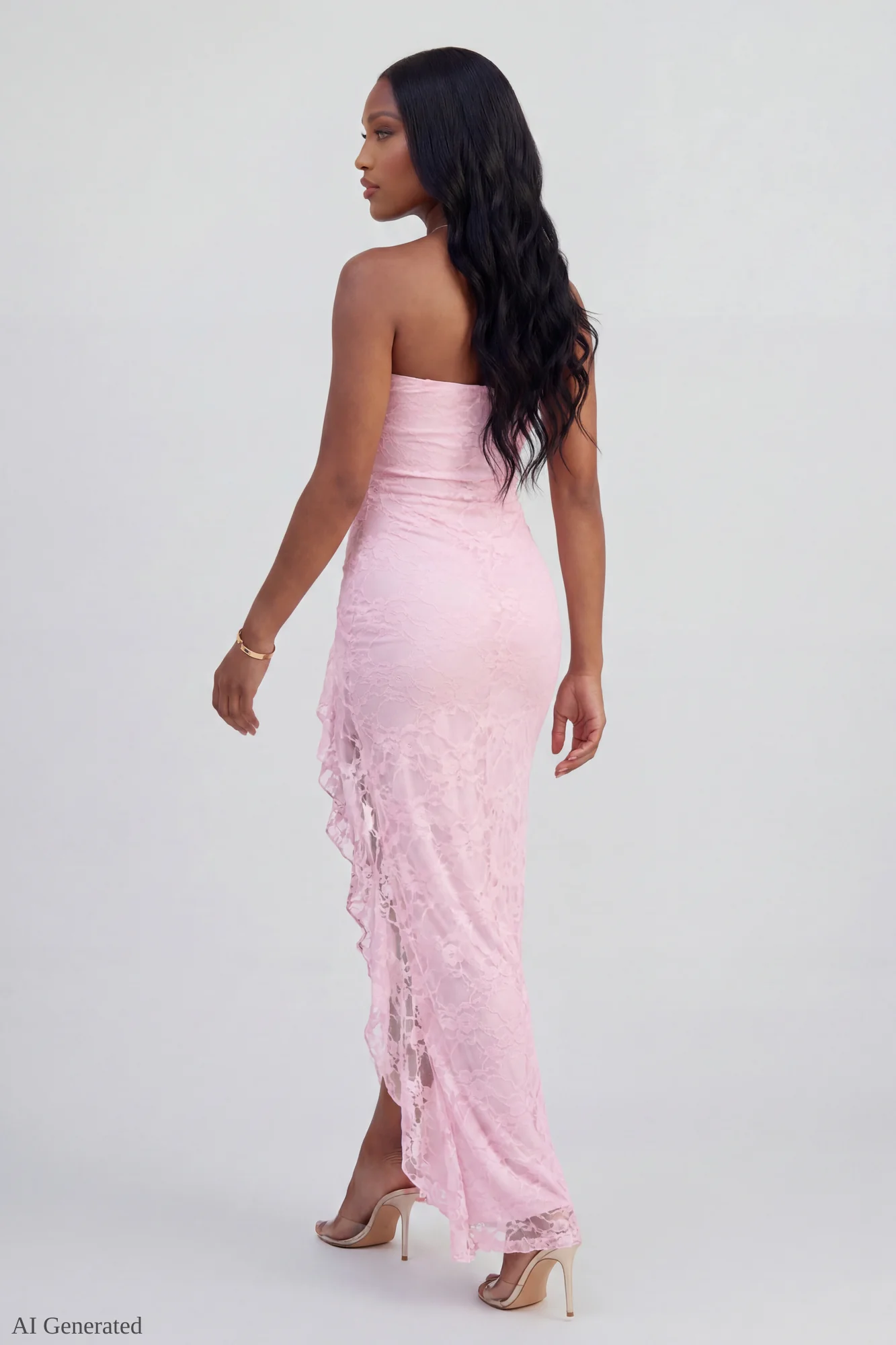 Lace Ruffle Strapless Maxi Dress - Image 2