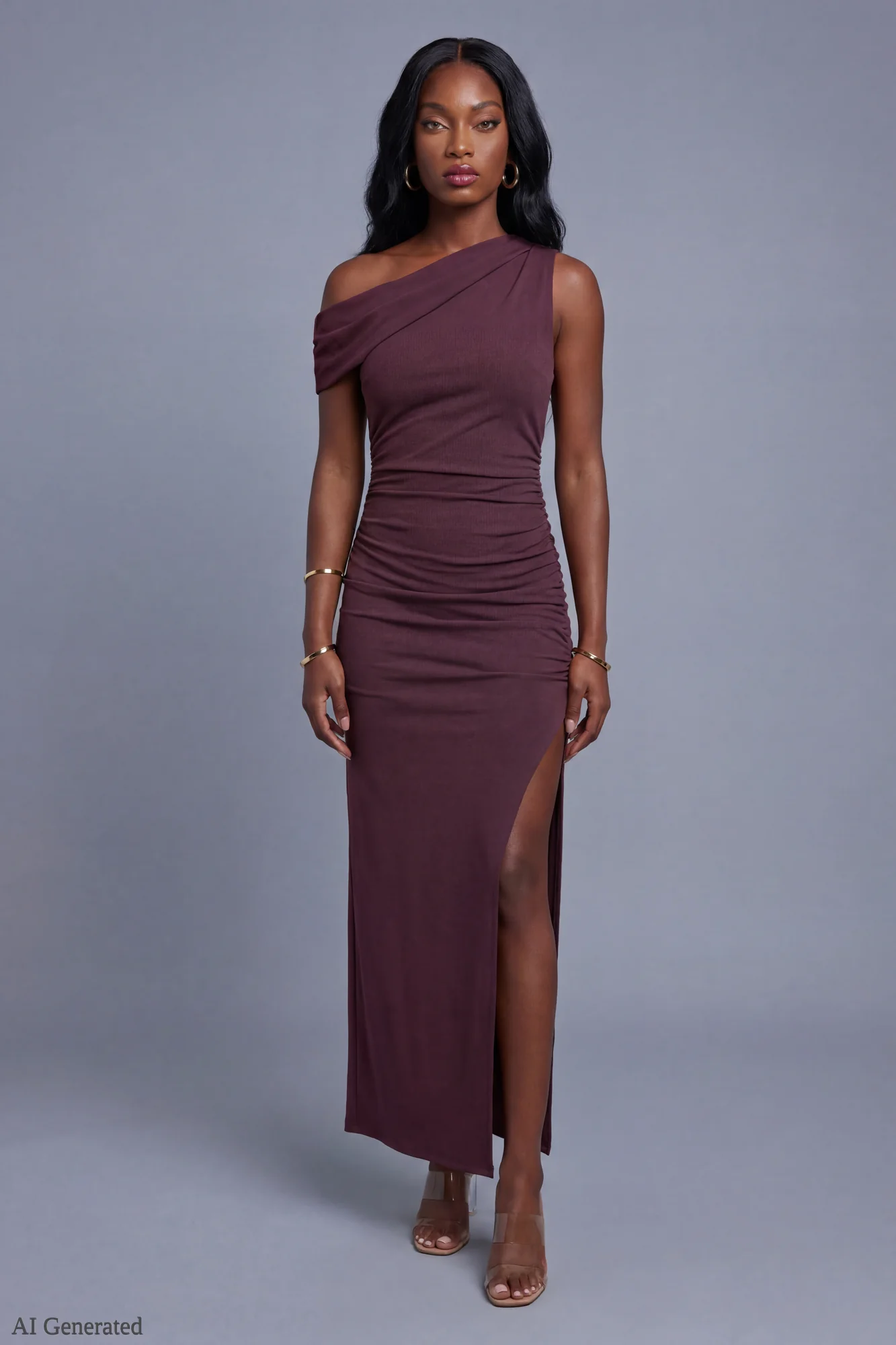 Off Shoulder Ruched Maxi Dress - Image 11