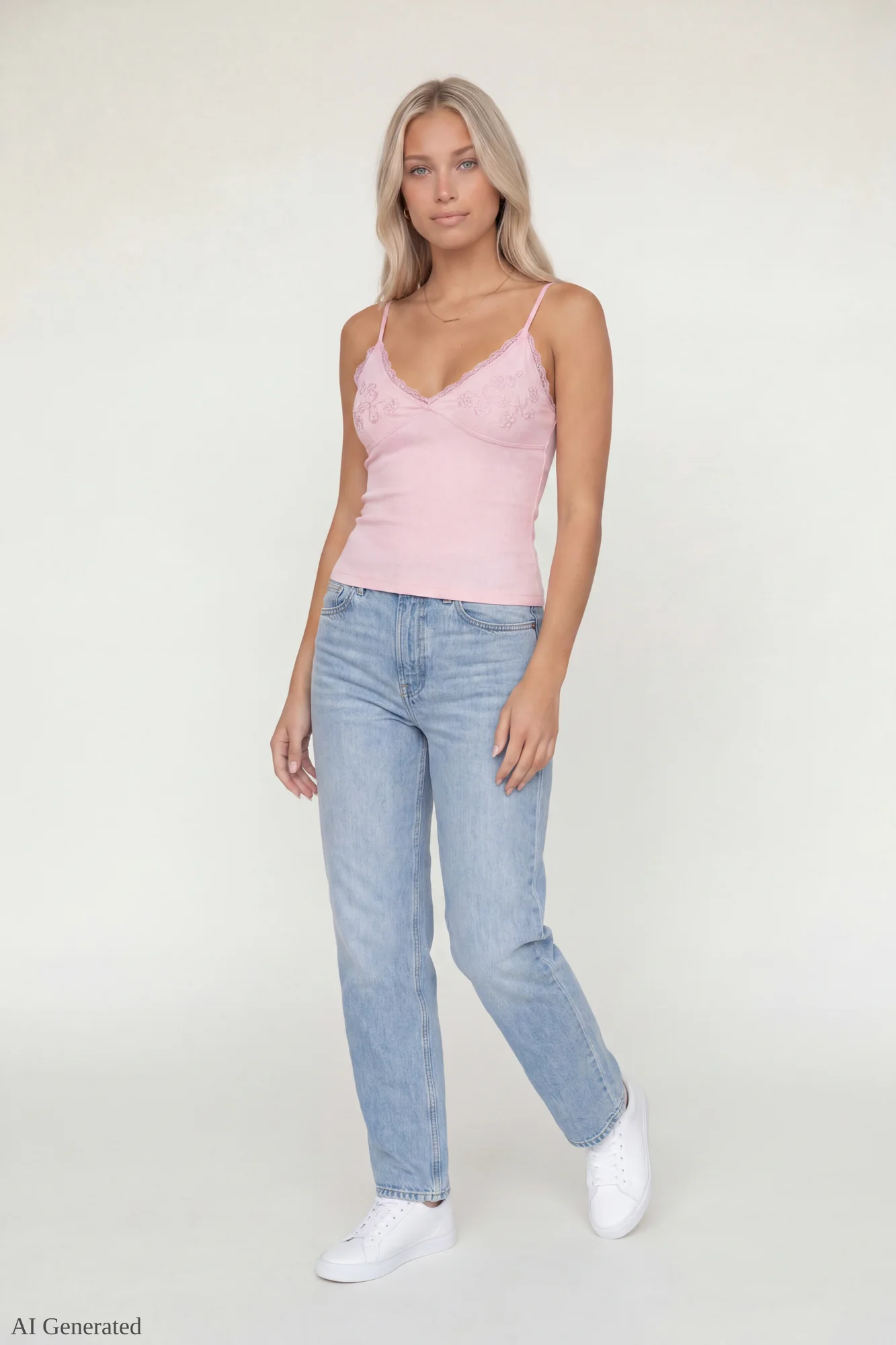 Beaded Lace Trim V-Neck Tank - Image 14