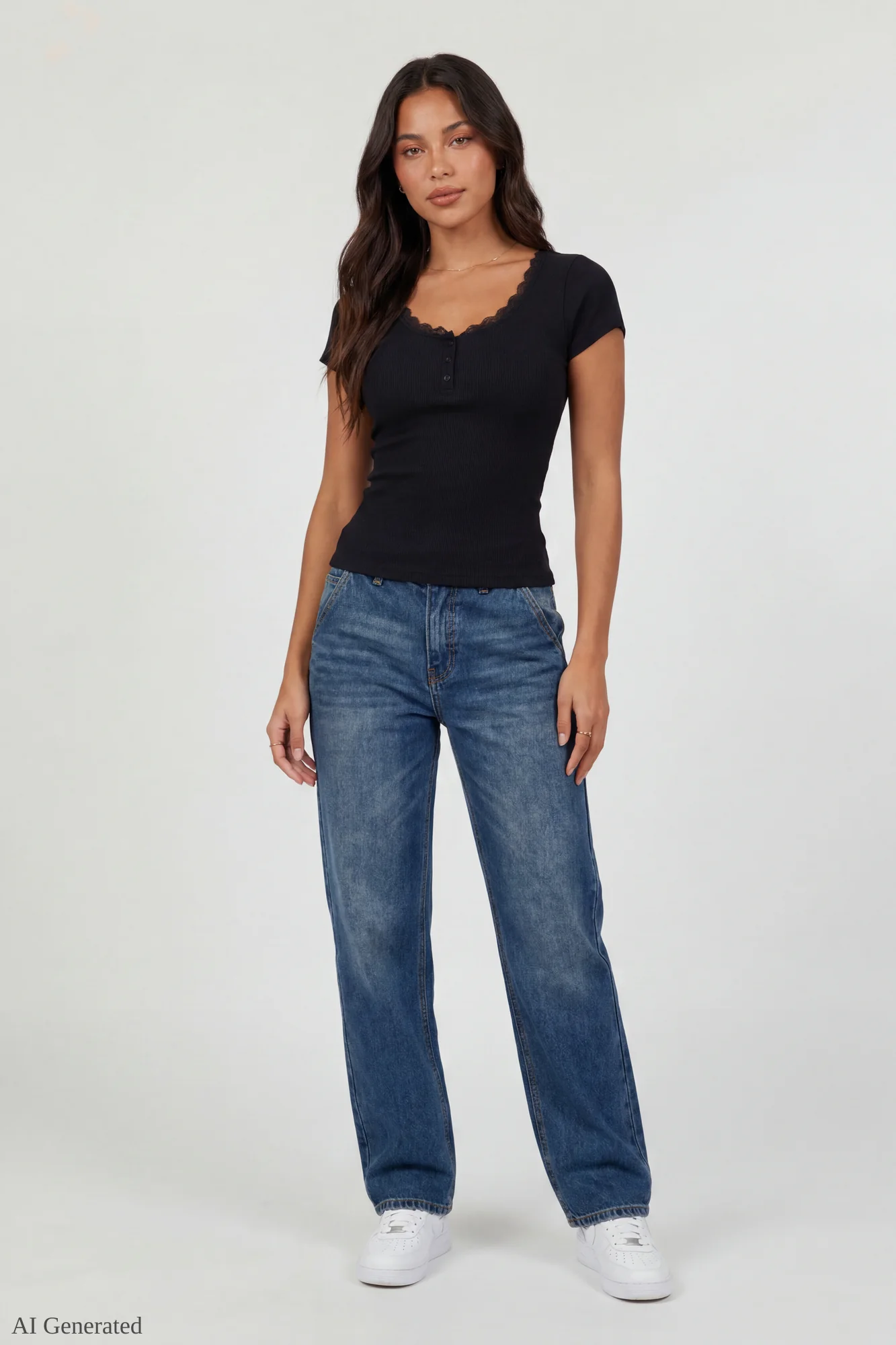 Ribbed Lace Trim Short Sleeve Top - Image 2