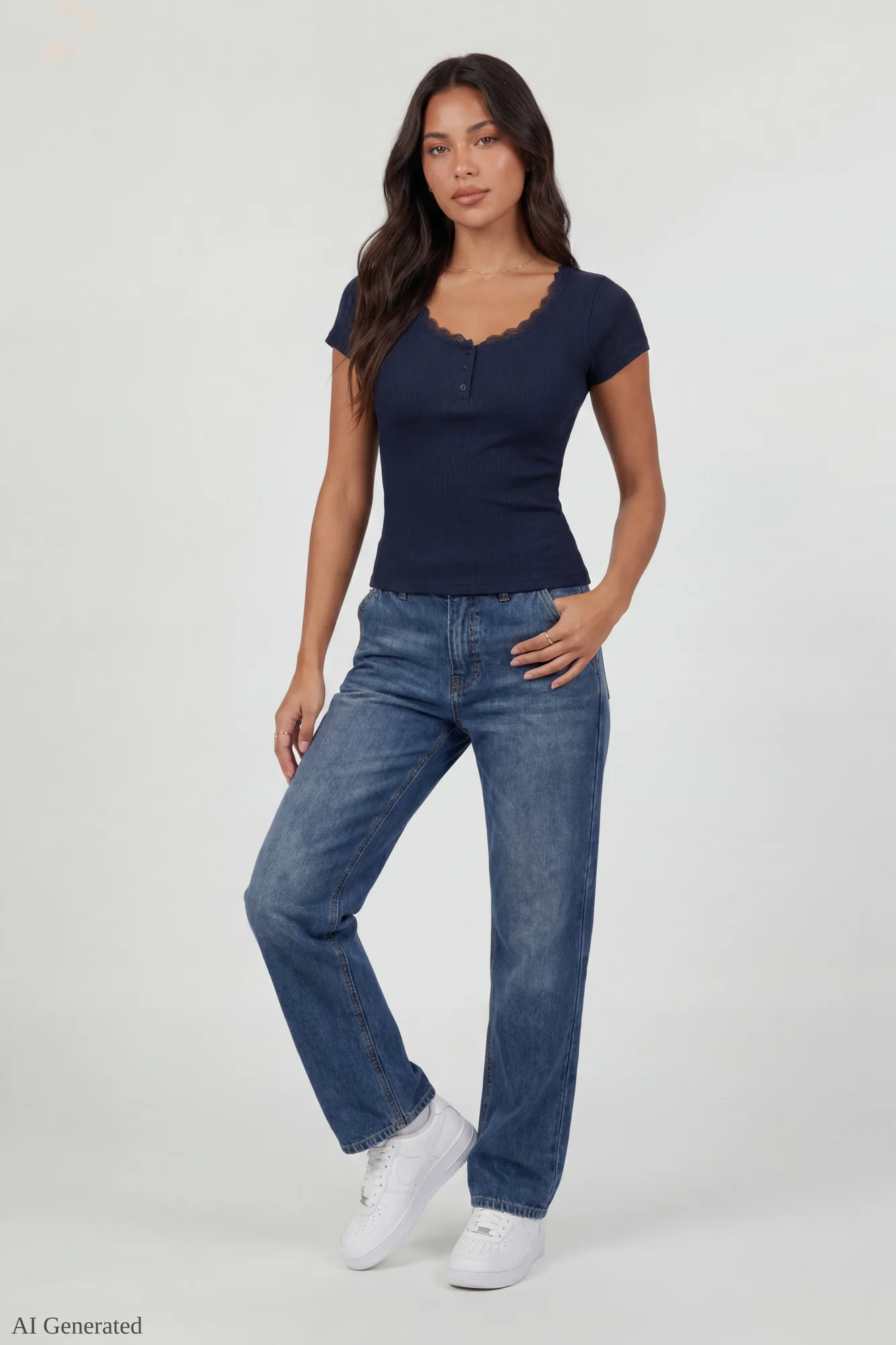 Ribbed Lace Trim Short Sleeve Top - Image 23