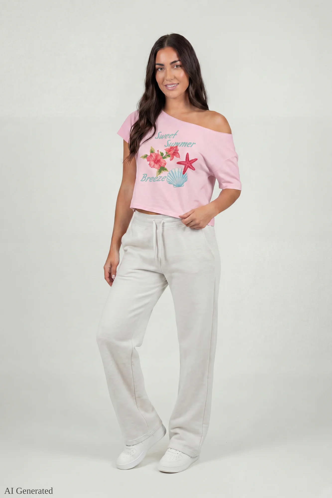 Off-Shoulder Summer Graphic T-Shirt - Image 11