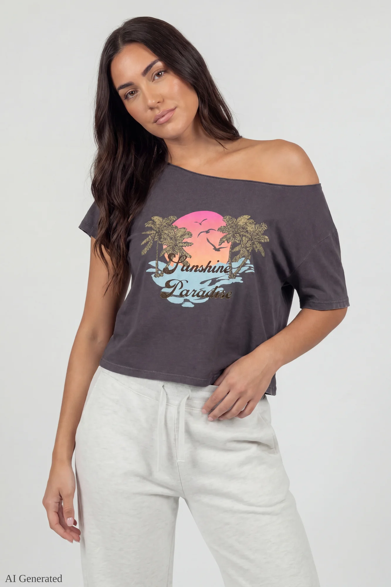 Off-Shoulder Summer Graphic T-Shirt - Image 4