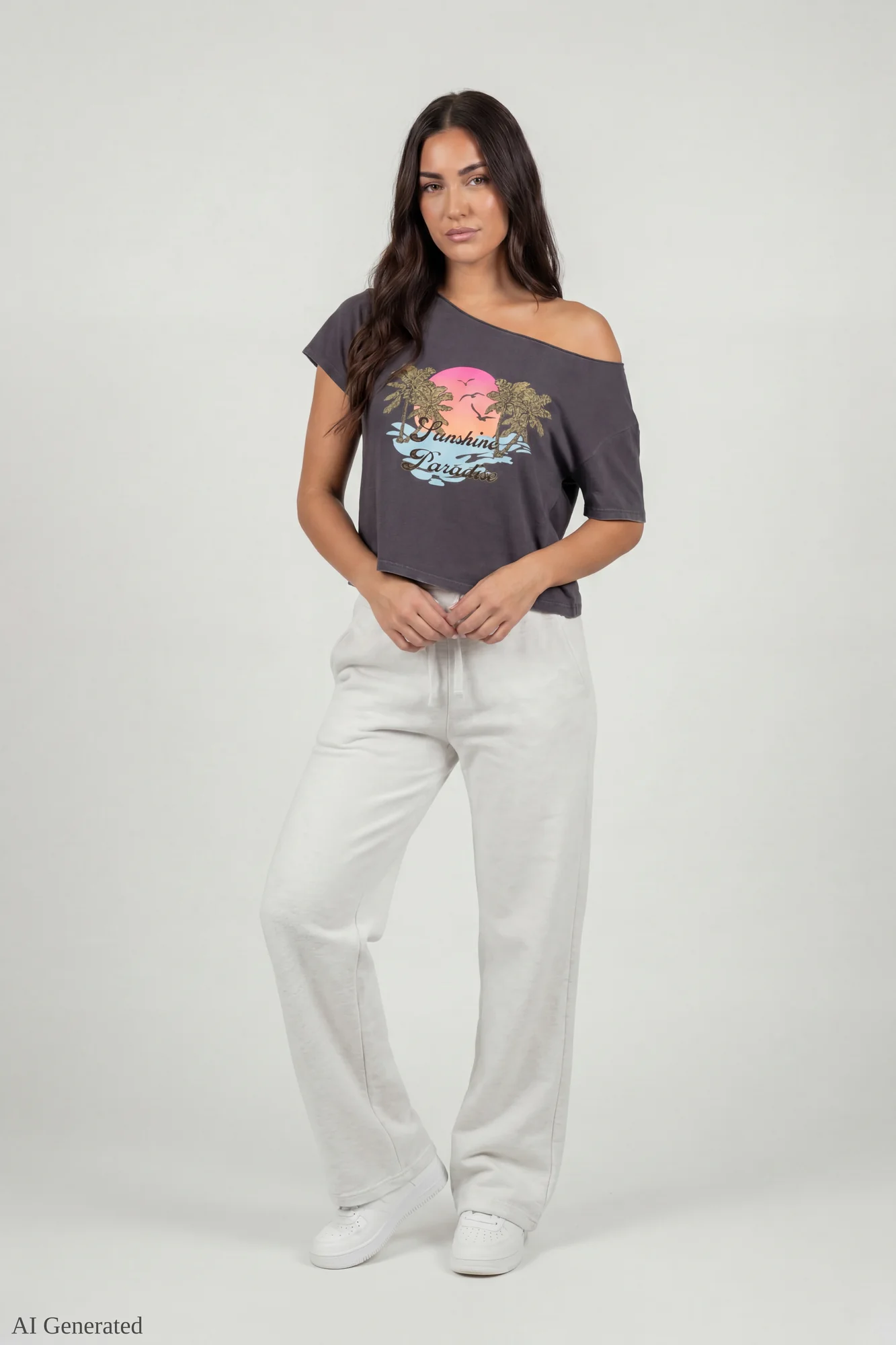 Off-Shoulder Summer Graphic T-Shirt - Image 5
