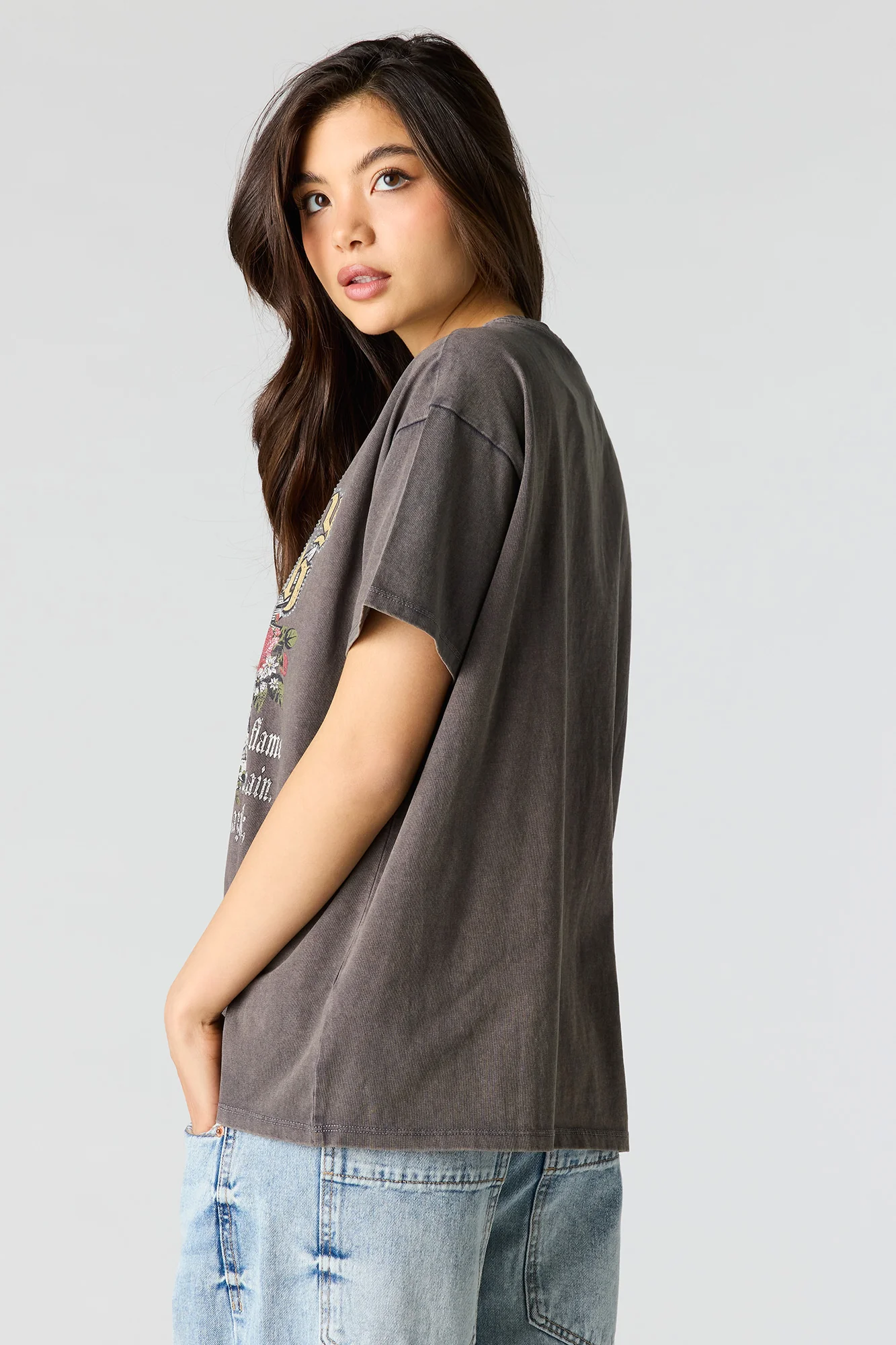 Rhinestone Graphic Washed Boyfriend T-Shirt - Image 2
