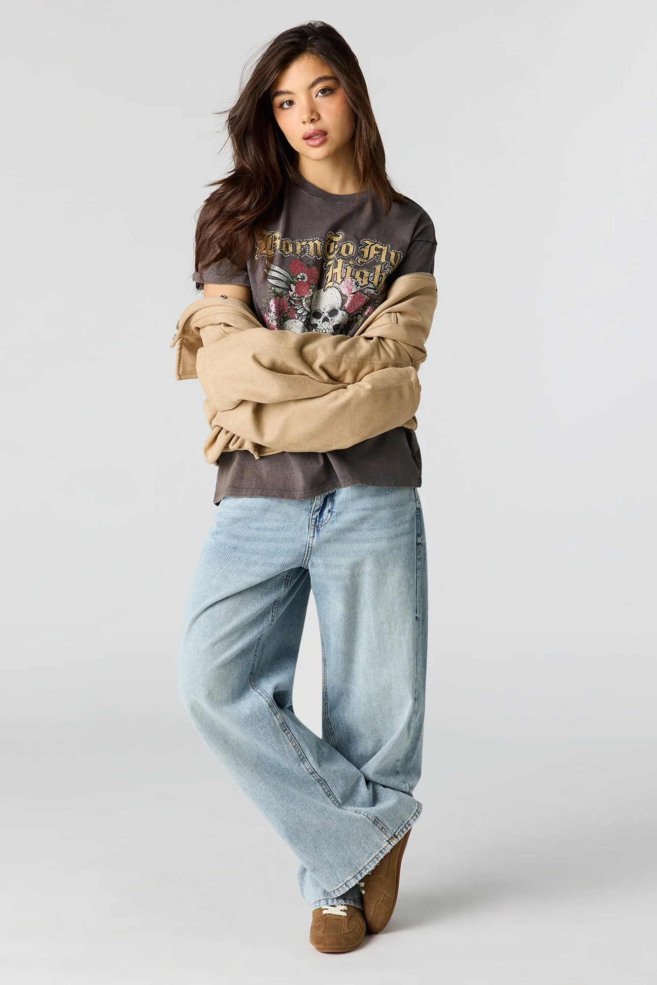 Rhinestone Graphic Washed Boyfriend T-Shirt - Image 3