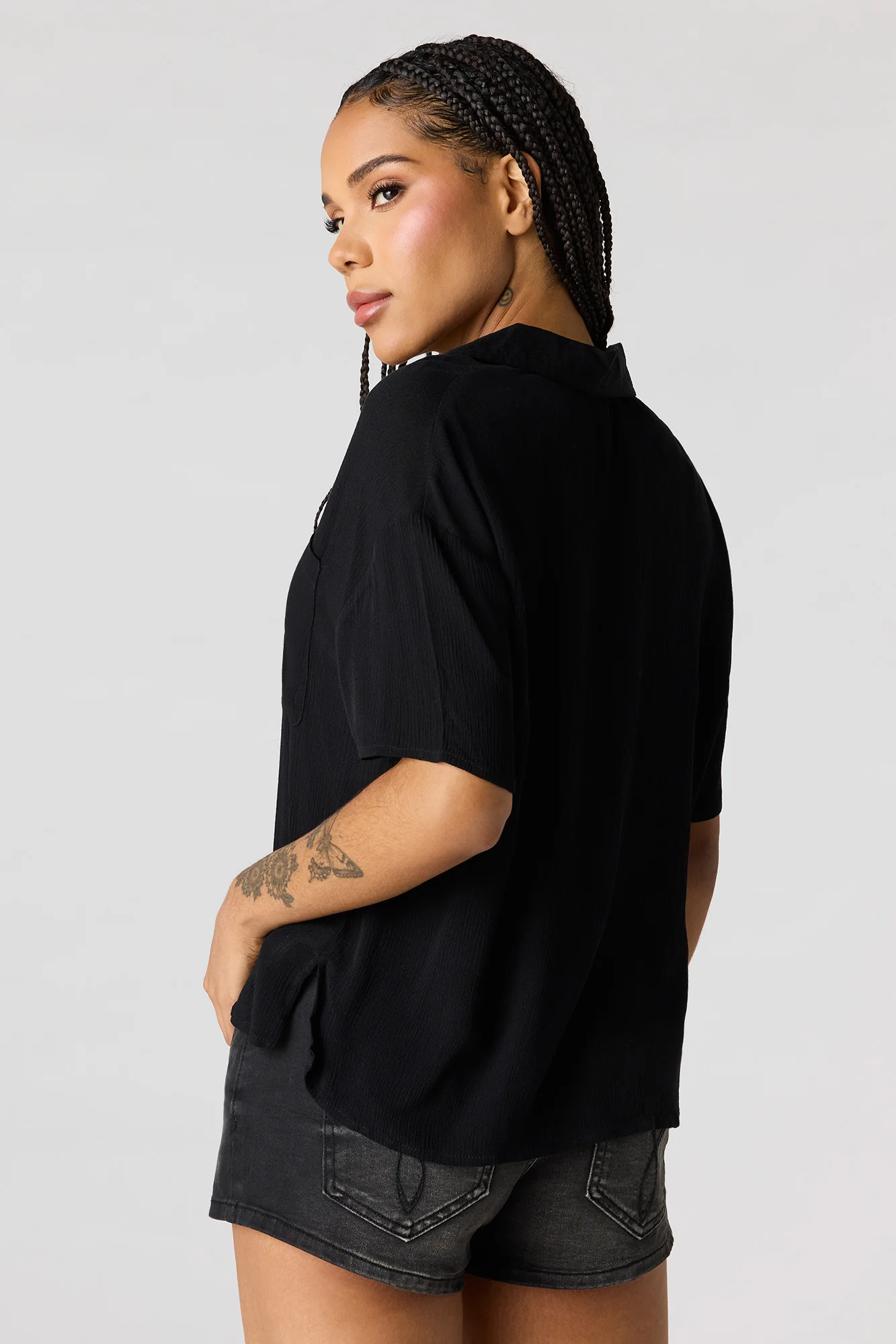 Textured Button-Up Short Sleeve Top - Image 5