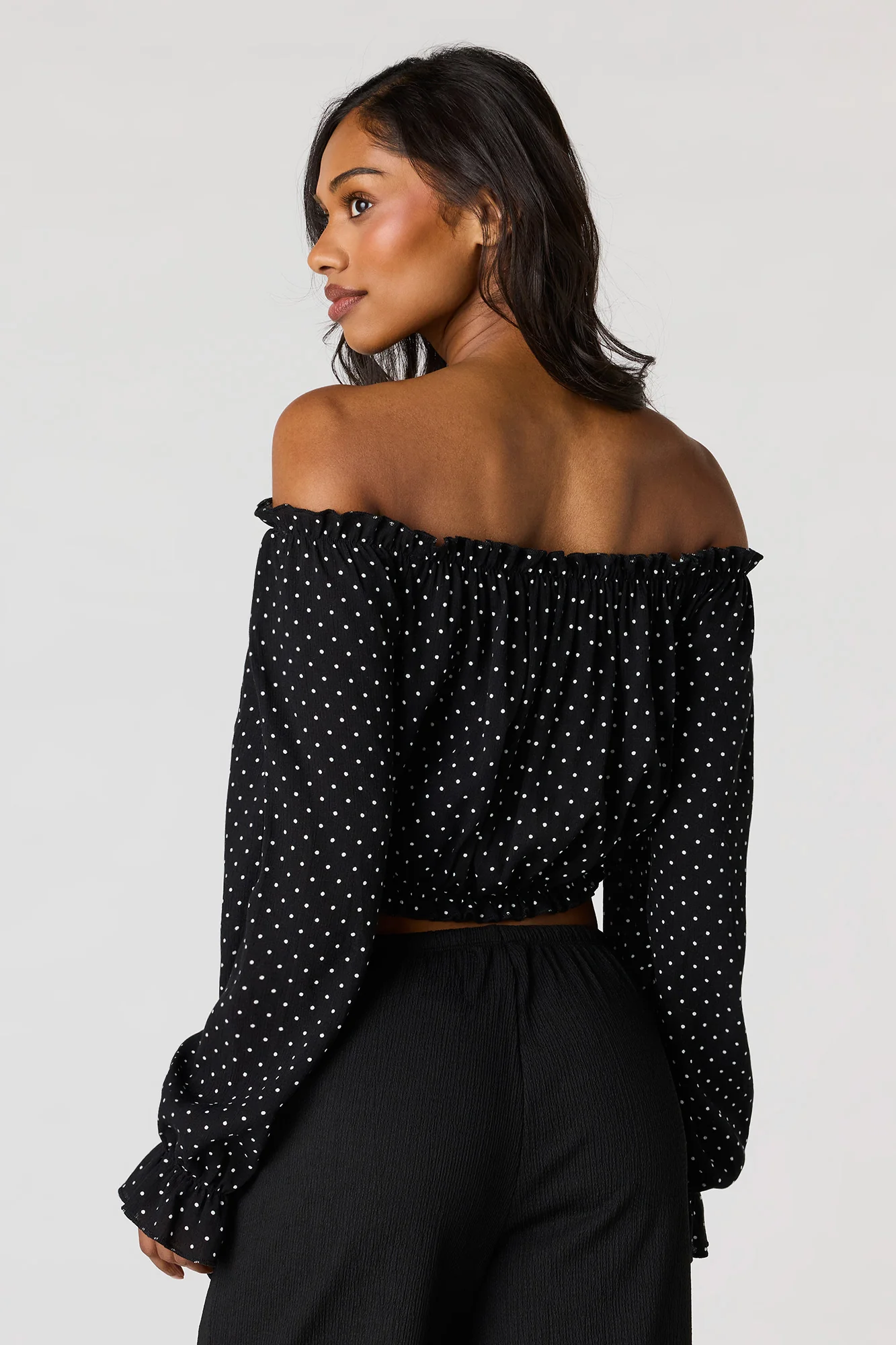 Textured Off Shoulder Long Sleeve Top - Image 2