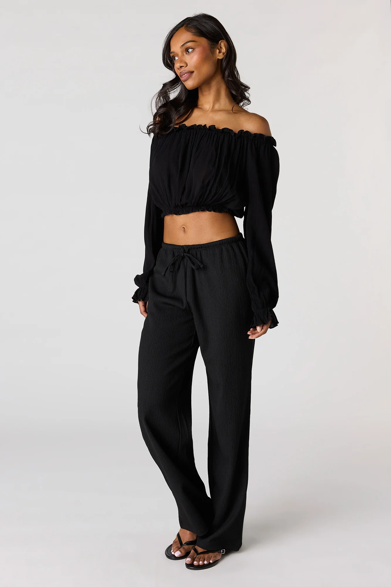 Textured Off Shoulder Long Sleeve Top - Image 6