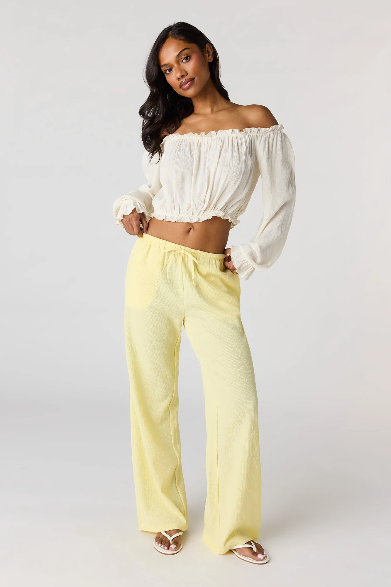 Textured Off Shoulder Long Sleeve Top - Image 9