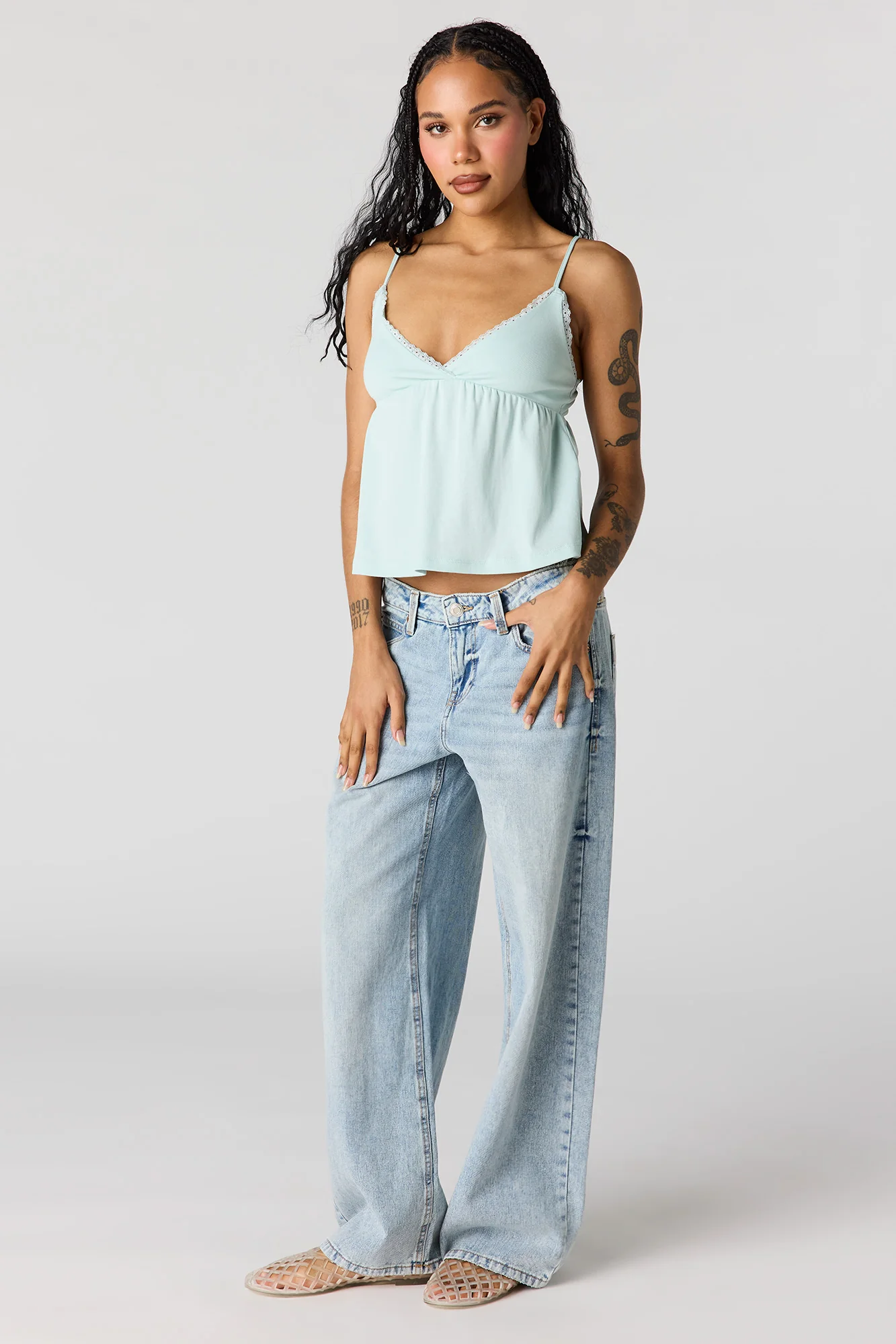 Surplice Lace Trim Babydoll Tank - Image 16