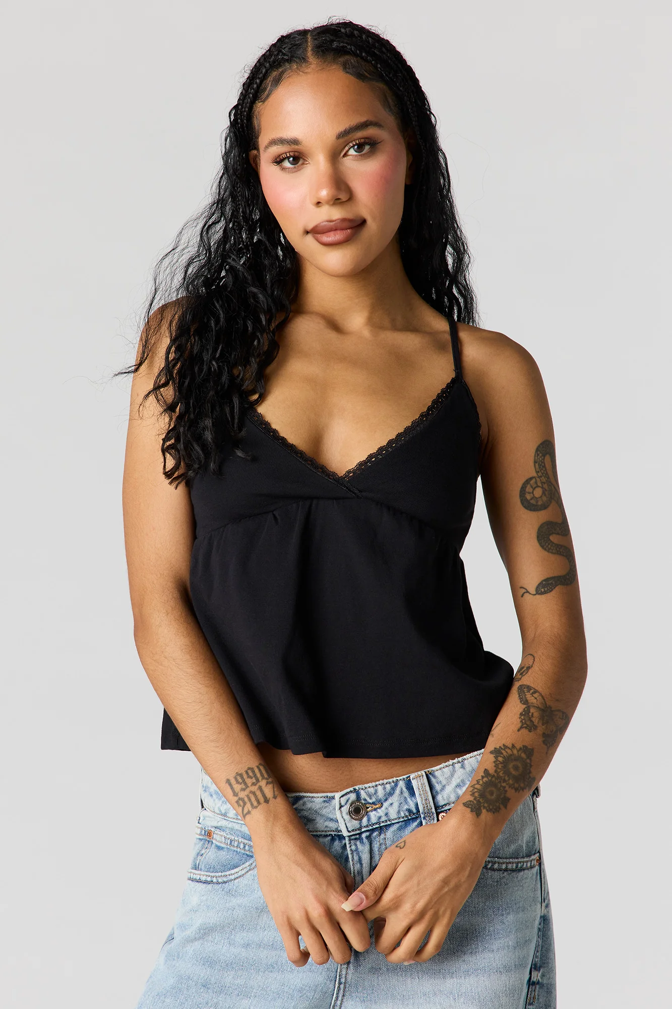 Surplice Lace Trim Babydoll Tank - Image 4