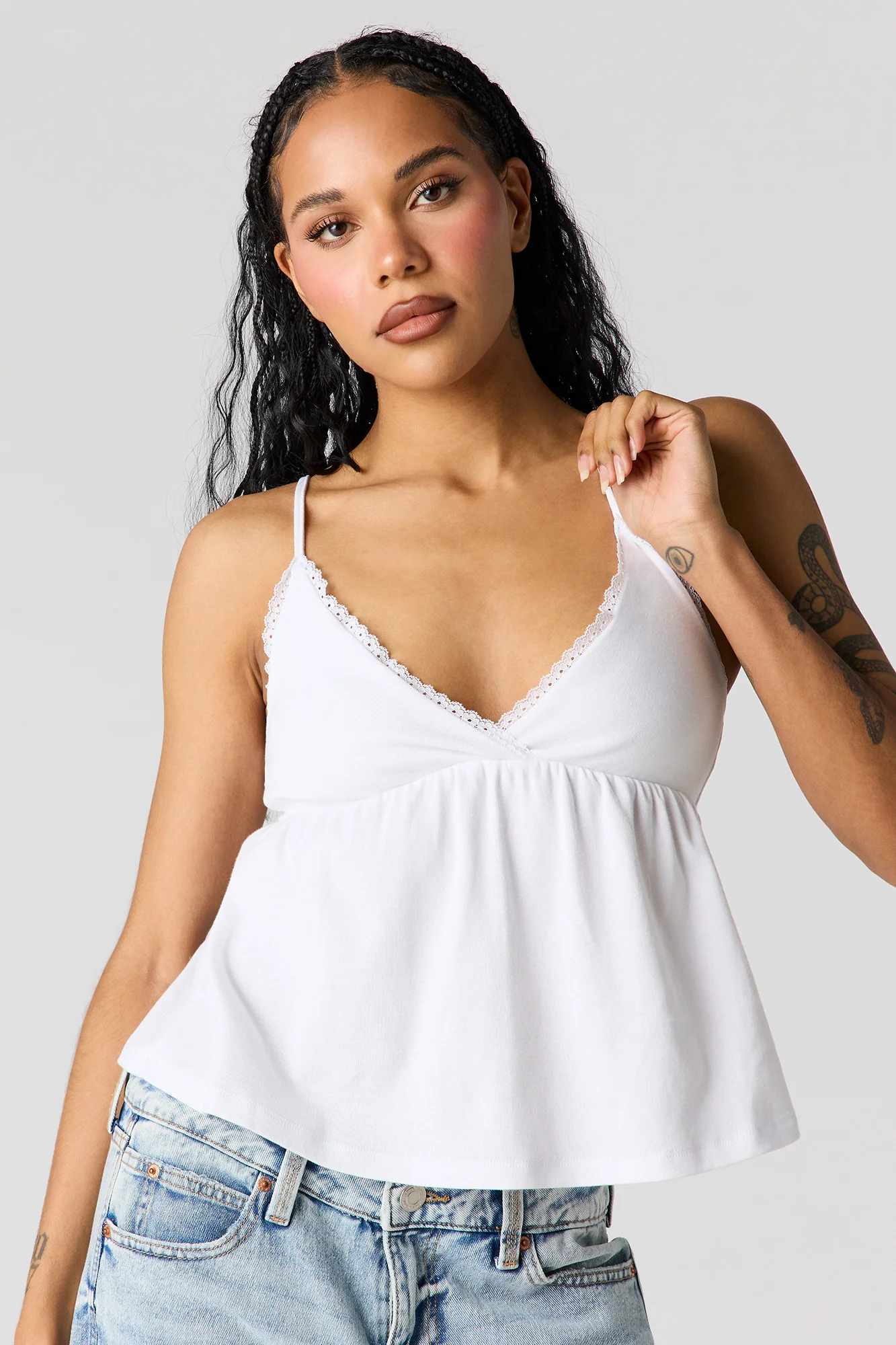 Surplice Lace Trim Babydoll Tank - Image 7