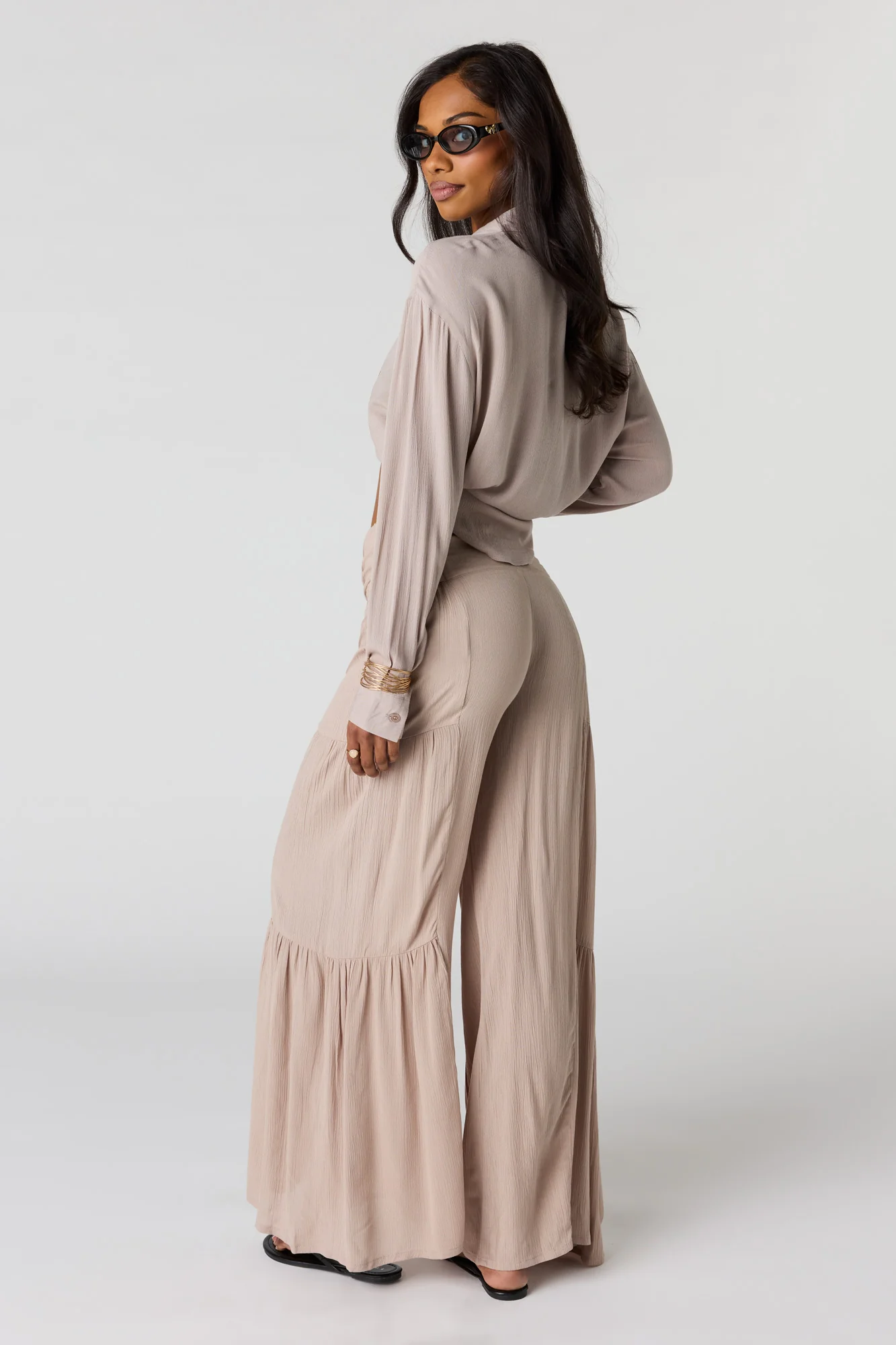 Tie Waist Tiered Palazzo Pant - Image 11