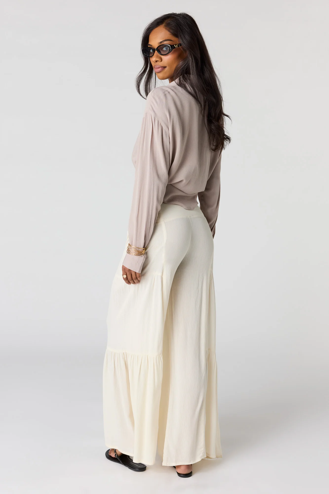 Tie Waist Tiered Palazzo Pant - Image 3