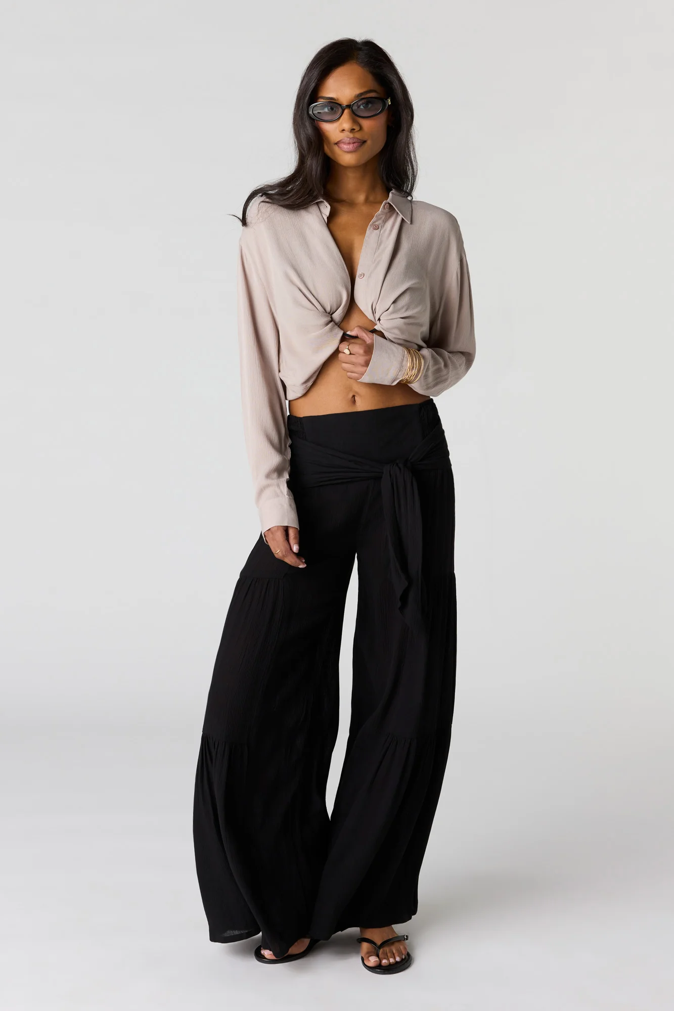 Tie Waist Tiered Palazzo Pant - Image 4