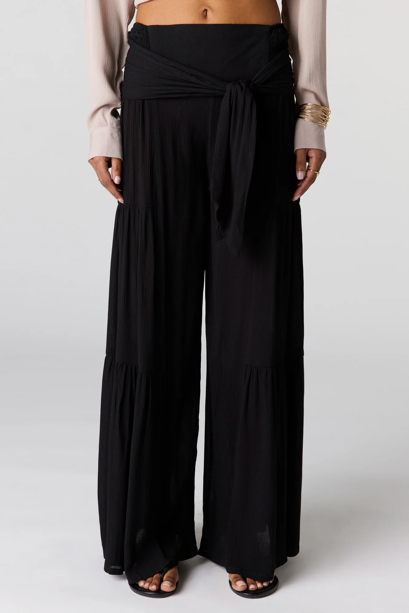 Tie Waist Tiered Palazzo Pant - Image 5