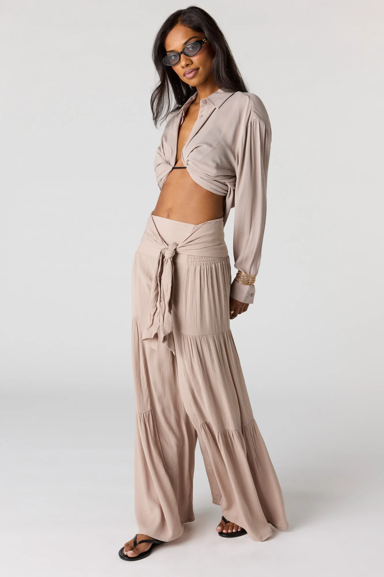 Tie Waist Tiered Palazzo Pant - Image 9