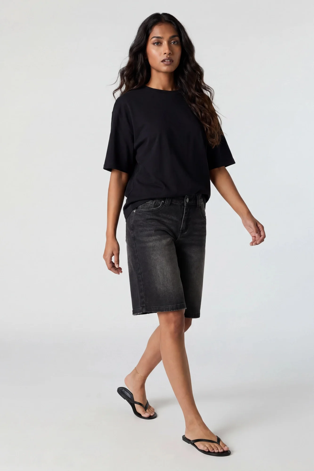 Stretch Low Rise Washed Black Jort - Image 4