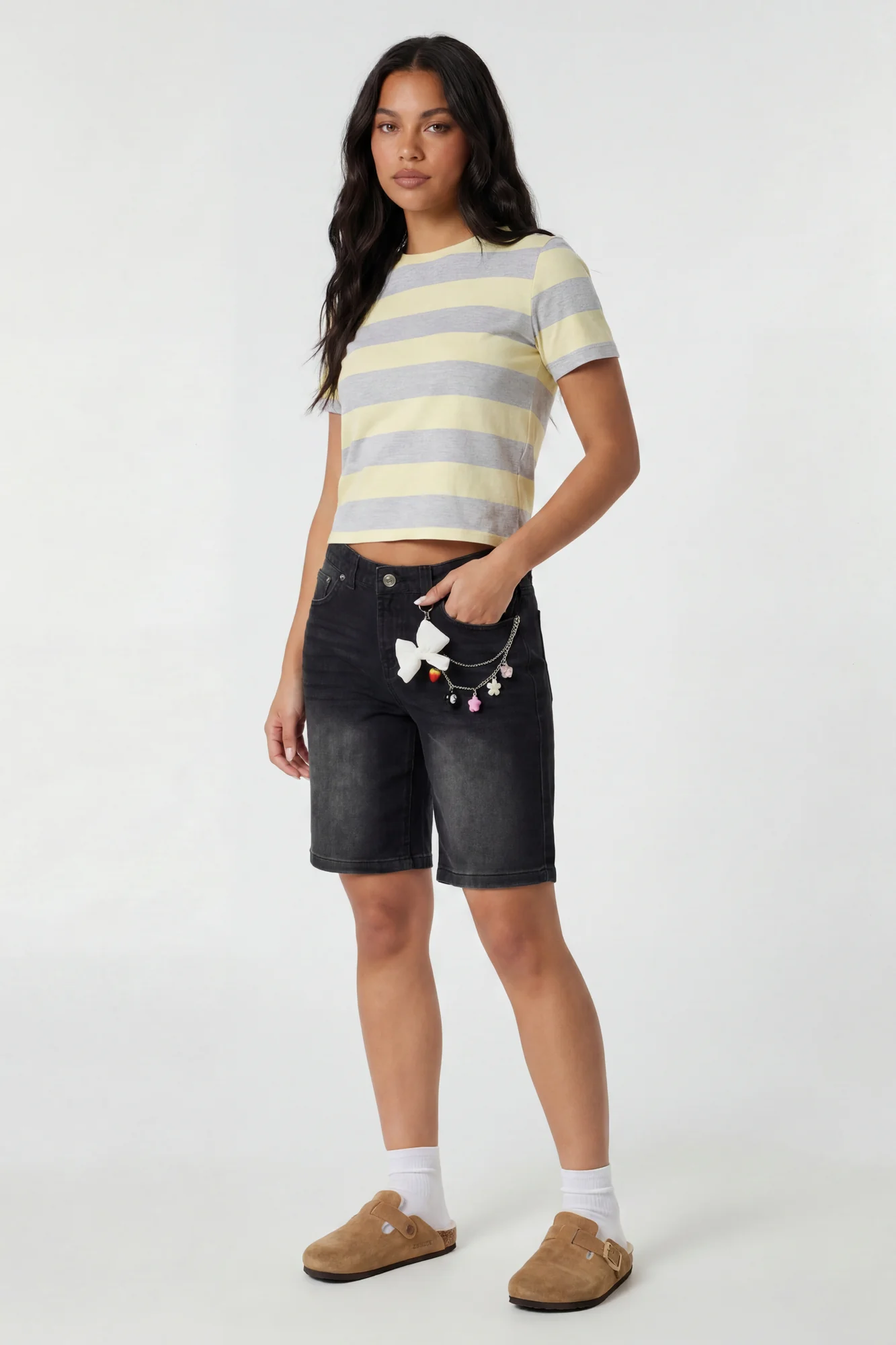Brooklyn Low Rise Black Jort 11" with Charm Keychain - Image 3