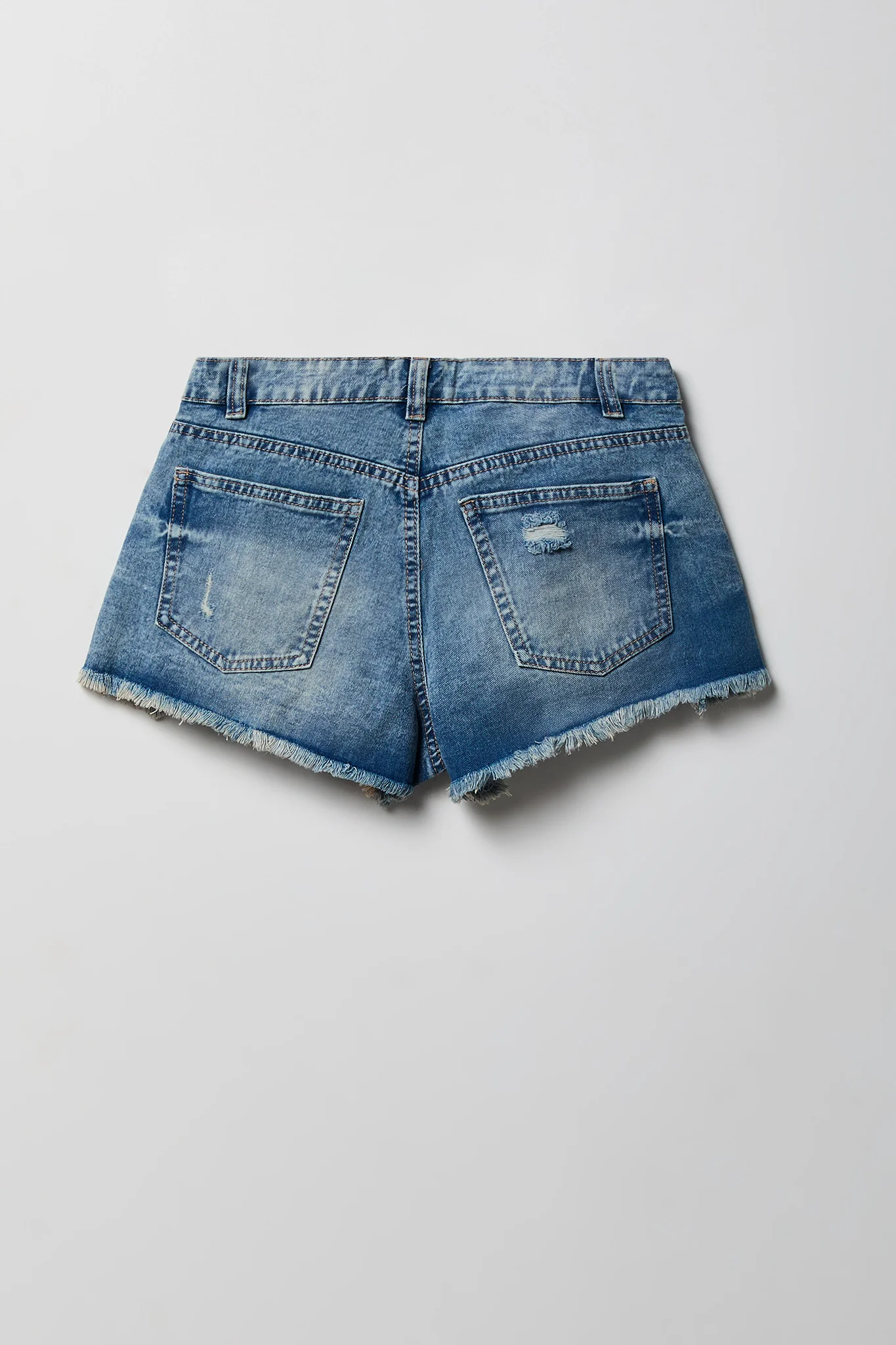 Ripped High Rise Medium Denim Short with Keychain - Image 5