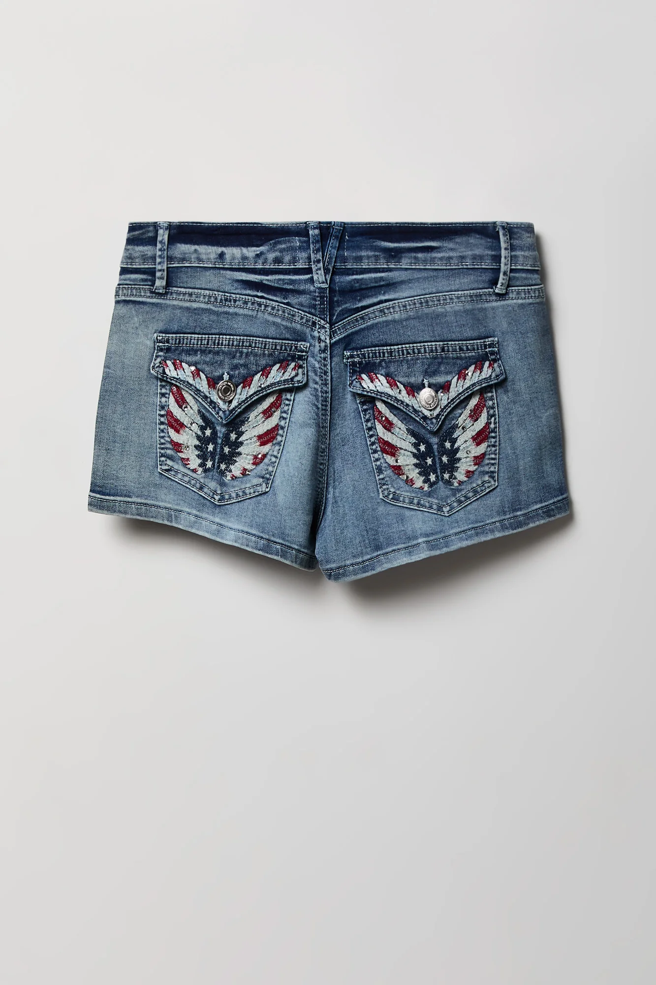 Stretch Mid Rise Rhinestone Detail Denim Short - Image 13