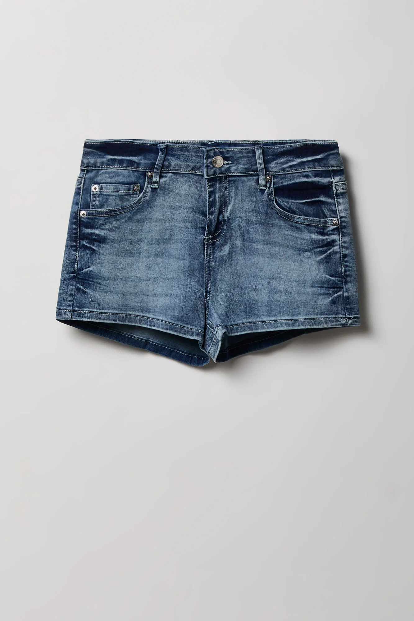 Stretch Mid Rise Rhinestone Detail Denim Short - Image 14