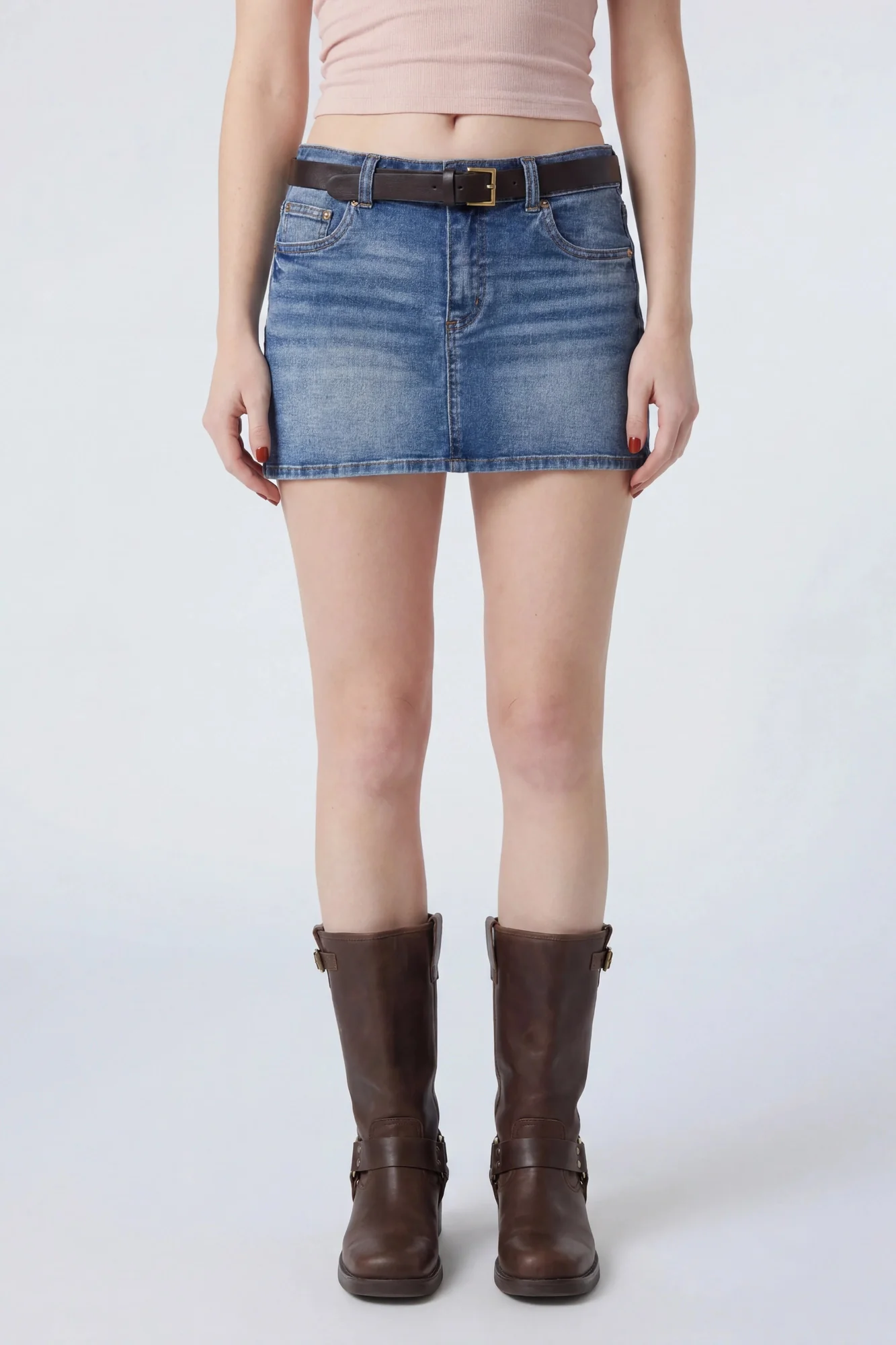 Stretch Denim Belted Mini Skort - Image 13