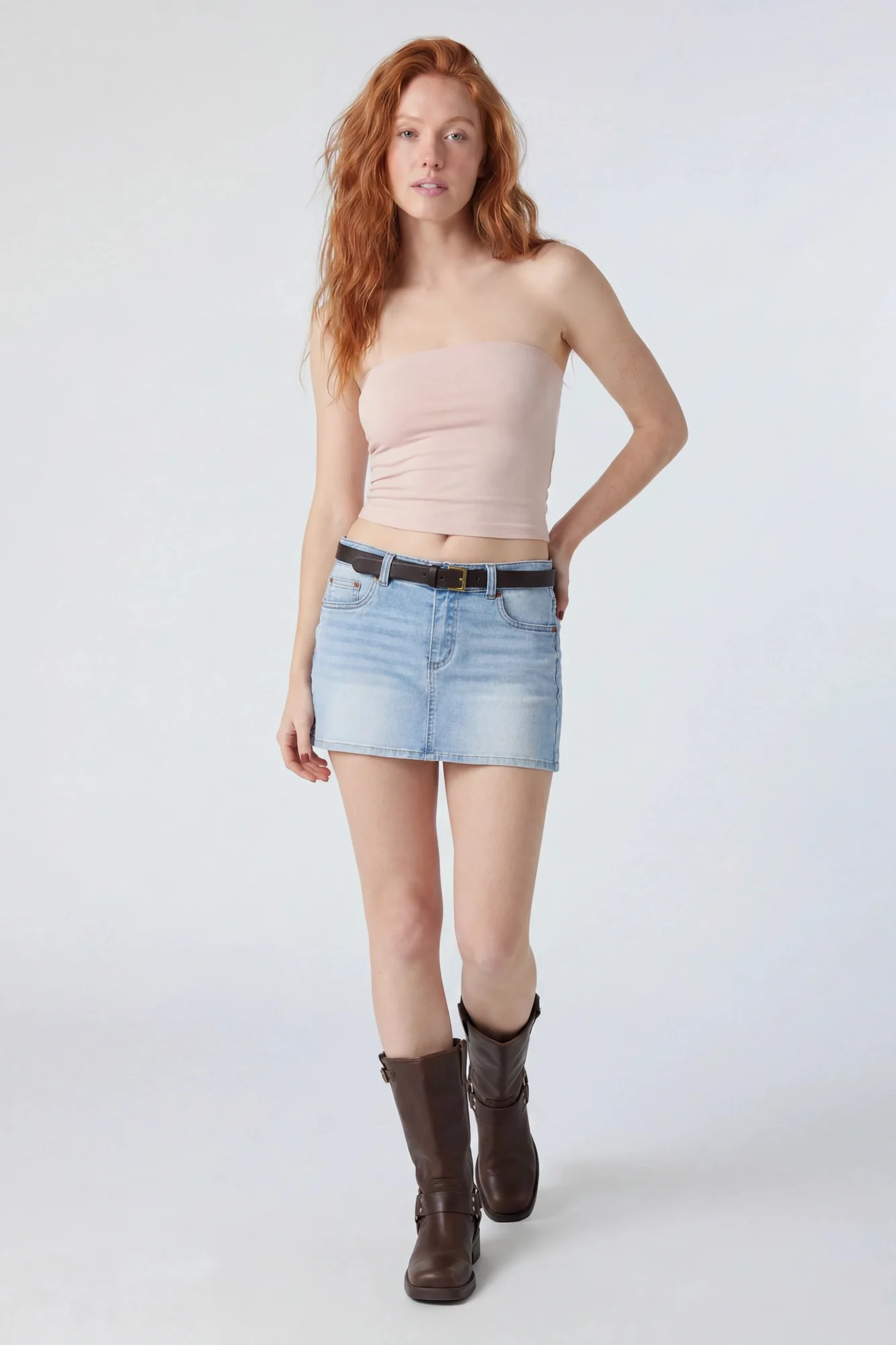 Stretch Denim Belted Mini Skort - Image 6
