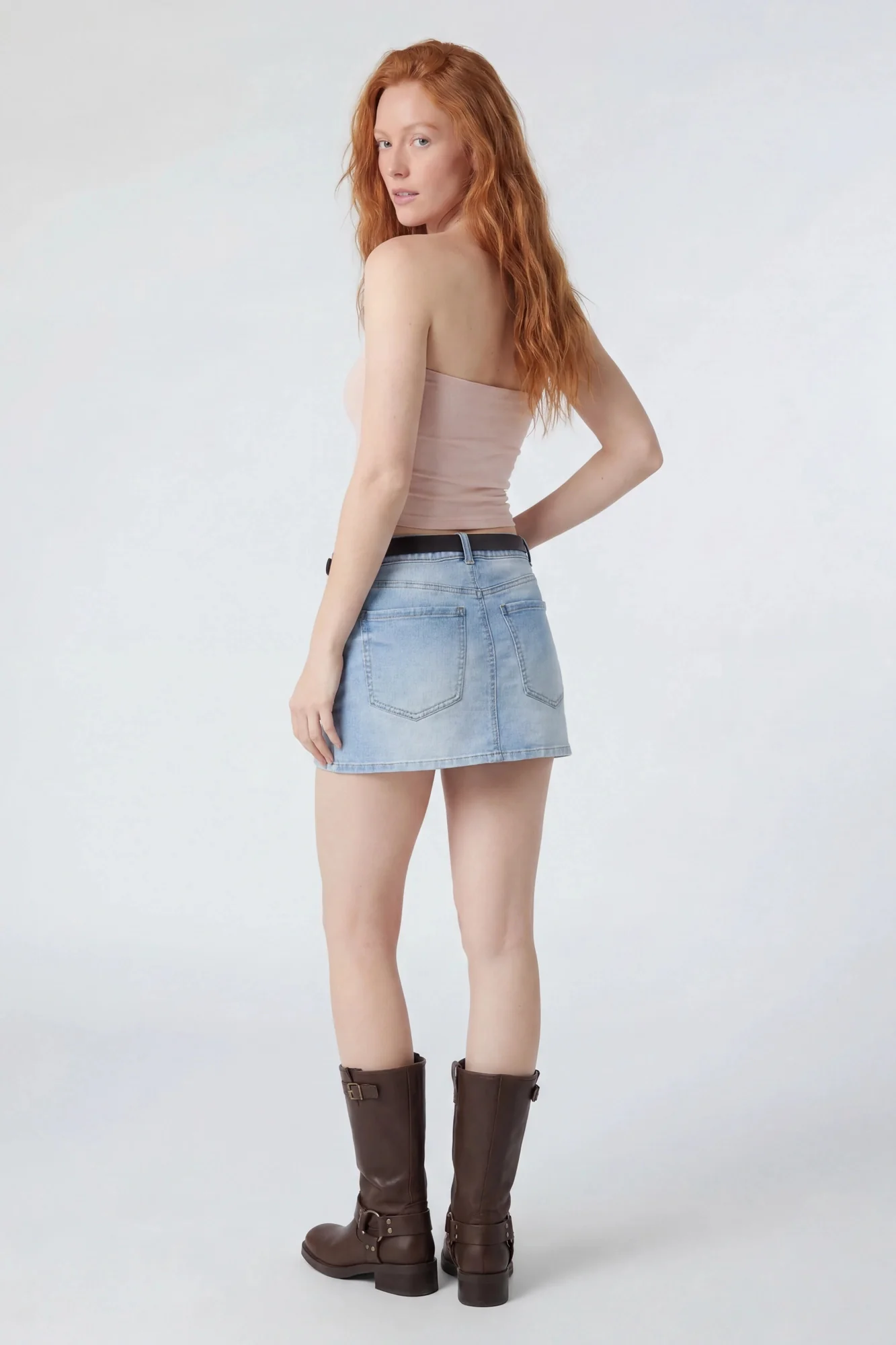 Stretch Denim Belted Mini Skort - Image 7