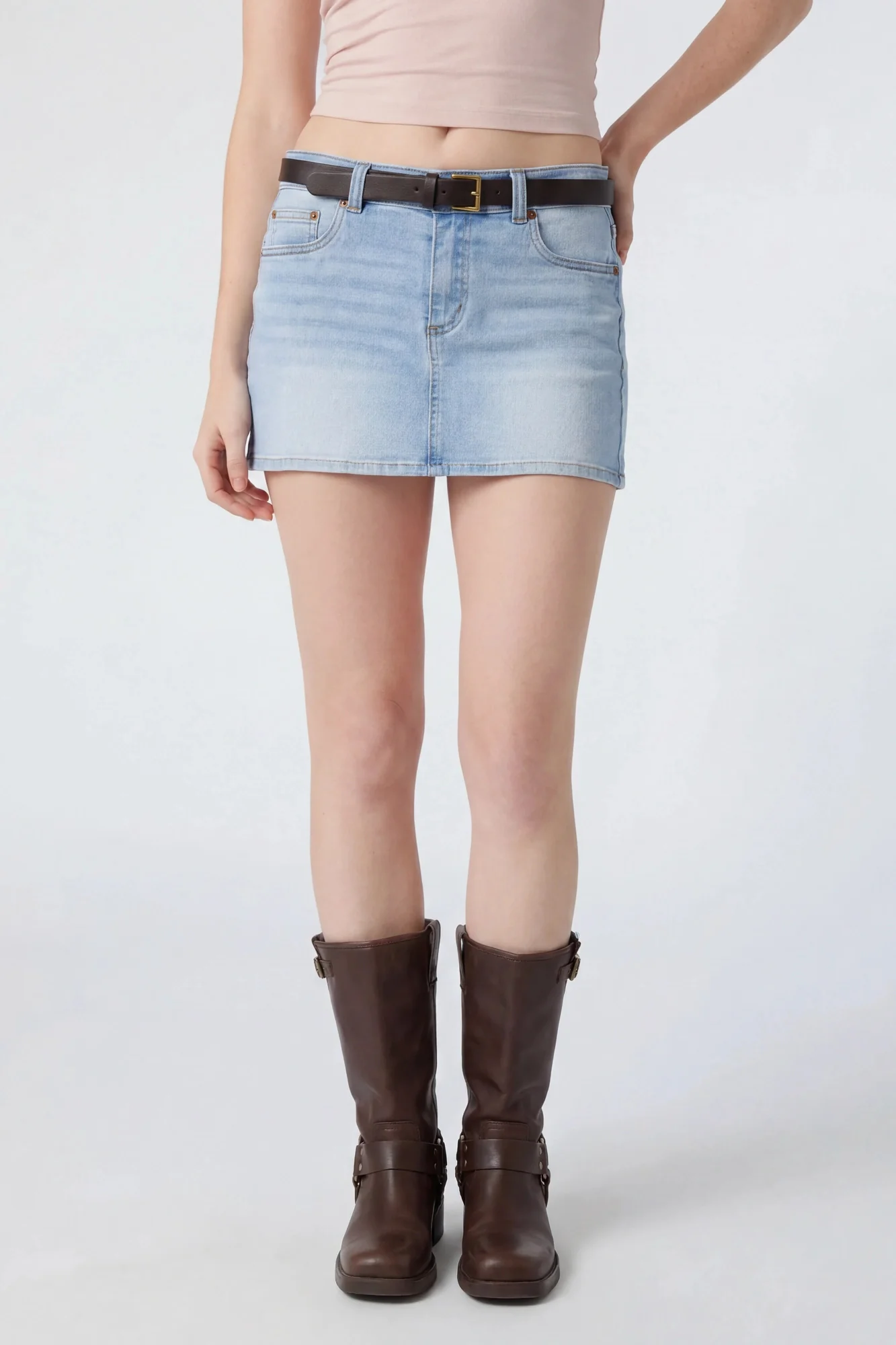 Stretch Denim Belted Mini Skort - Image 8