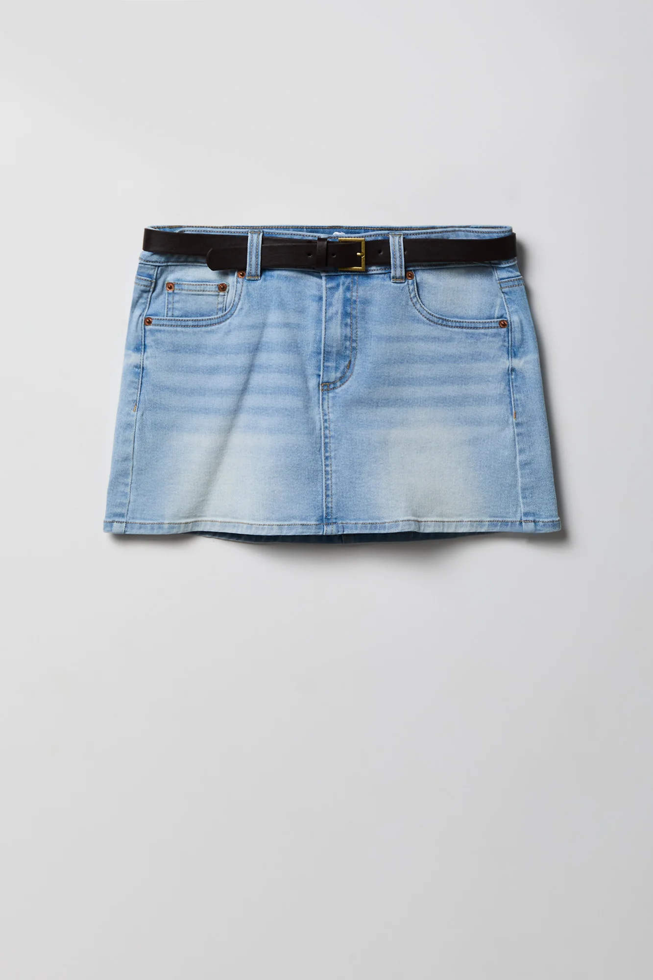 Stretch Denim Belted Mini Skort - Image 9