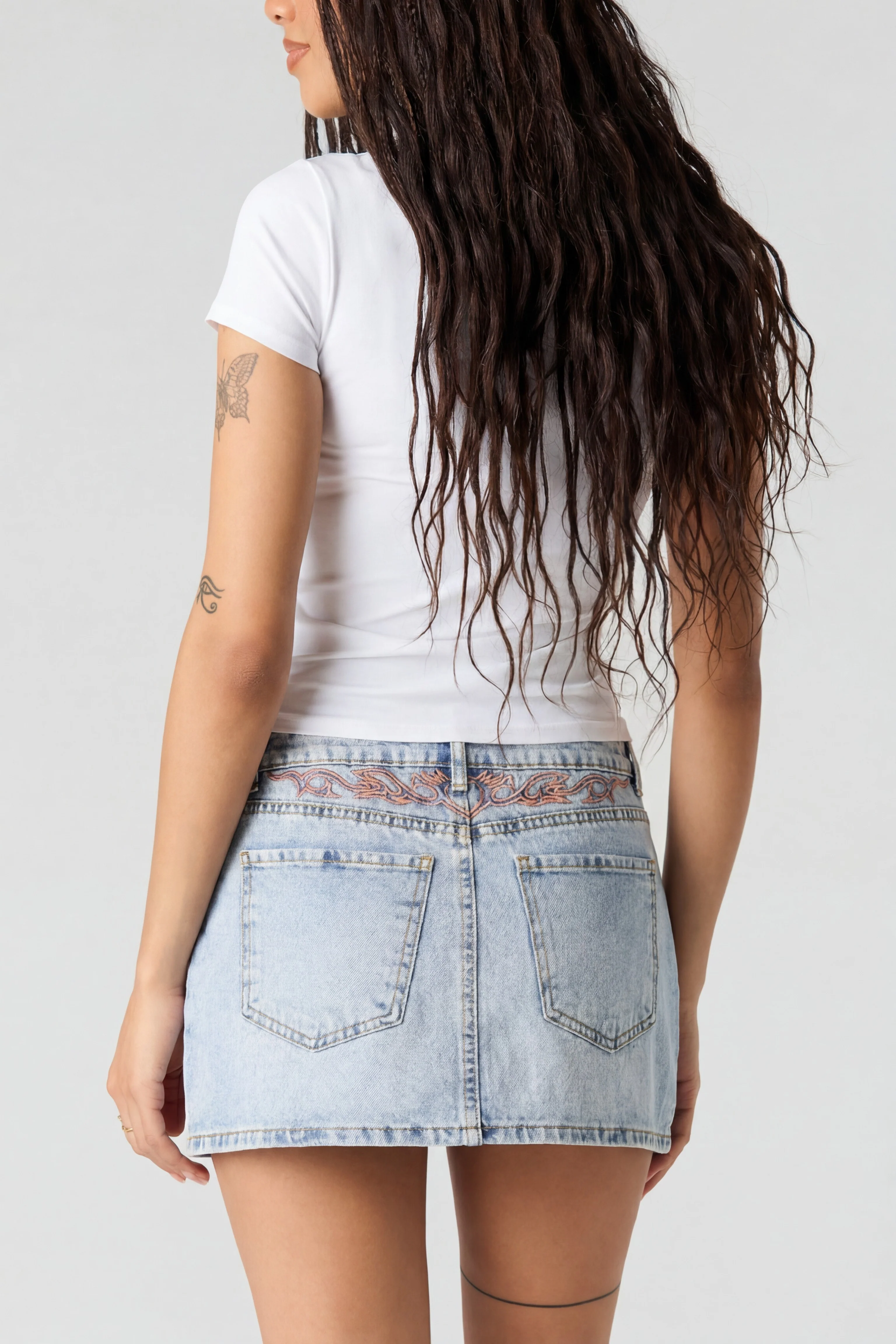 Low Rise Rhinestone Pocket Denim Skort - Image 5