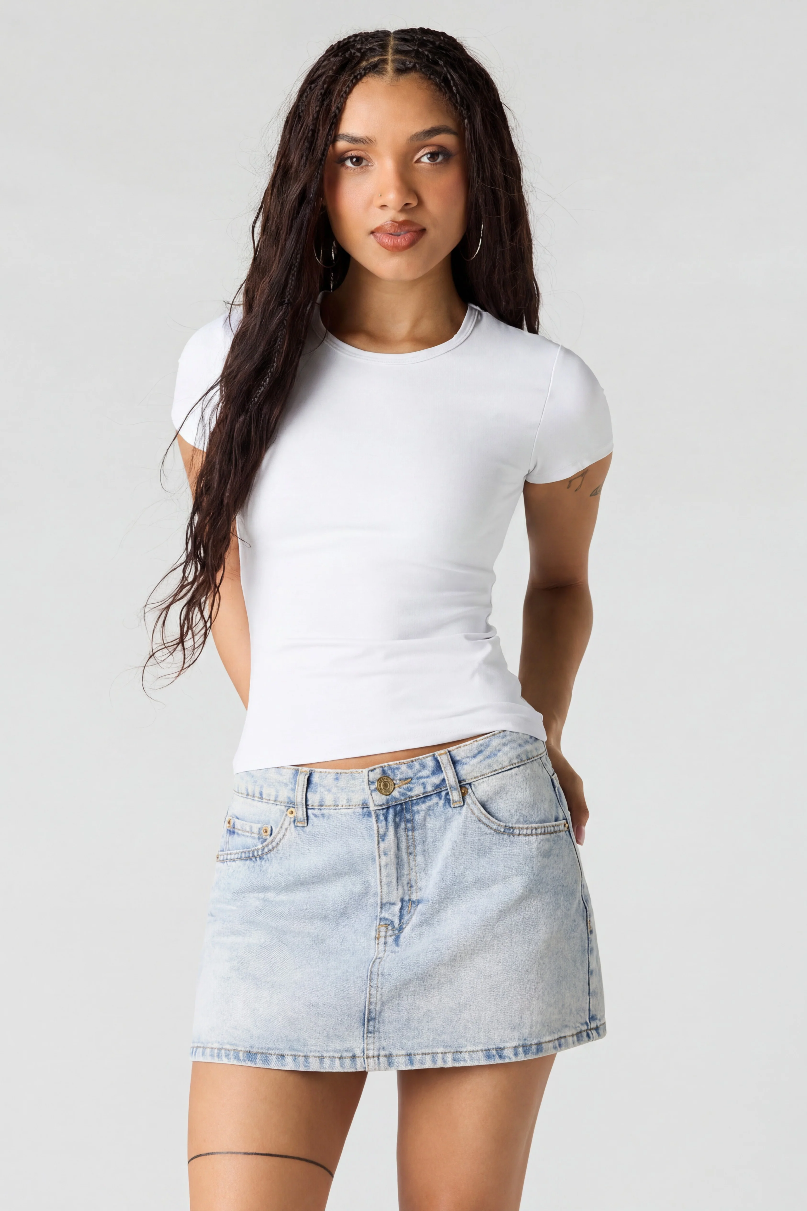 Low Rise Rhinestone Pocket Denim Skort - Image 6