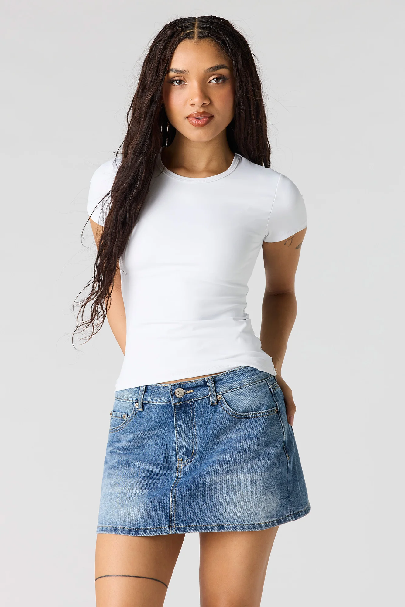 Low Rise Rhinestone Pocket Denim Skort - Image 9