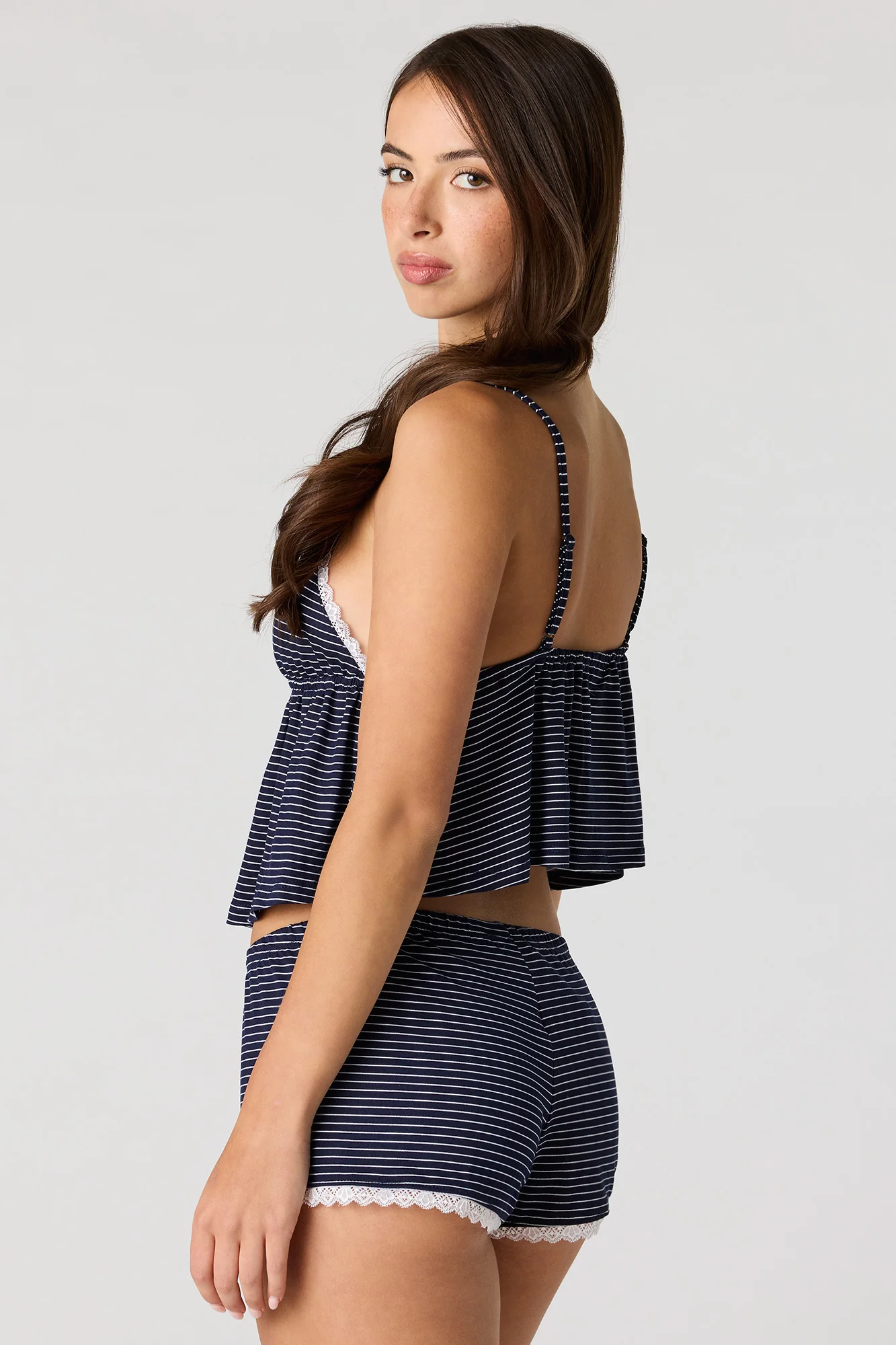 Lace Trim Babydoll Tank & Short Pajama Set - Image 8