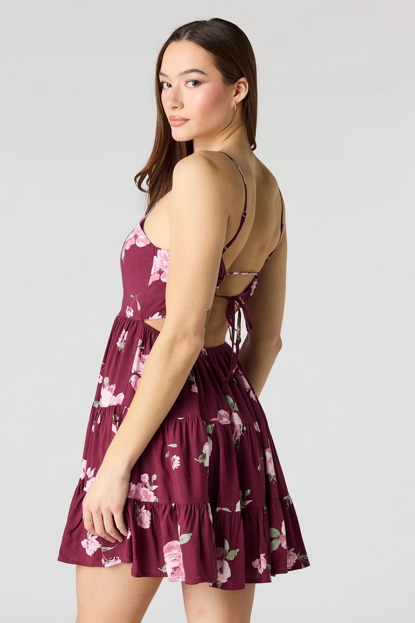 Floral Printed Tiered Mini Dress - Image 11