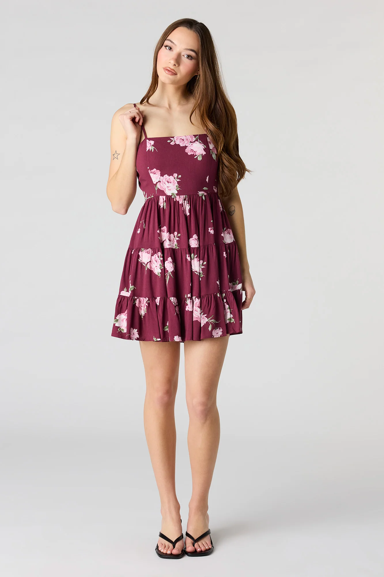 Floral Printed Tiered Mini Dress - Image 12