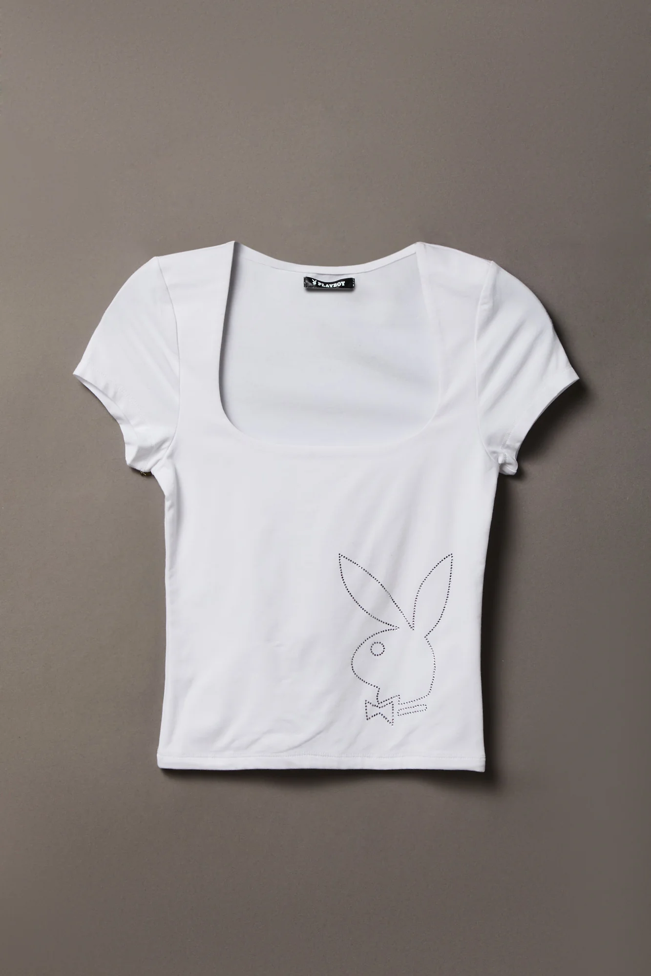 Soft Contour Playboy Rhinestone Square Neck T-Shirt - Image 9