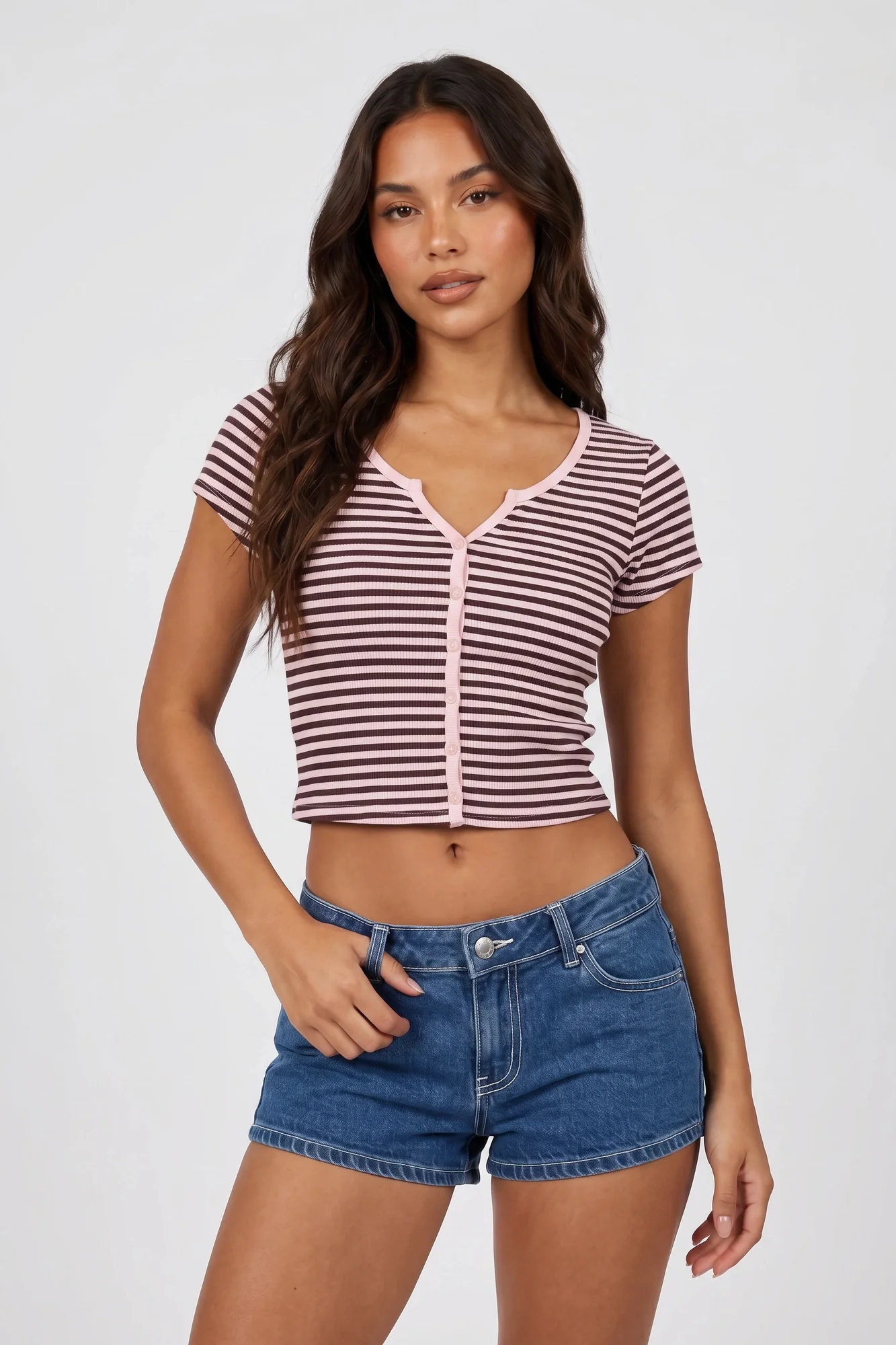 Ribbed Scoop Neck Button-Up Top - Image 21