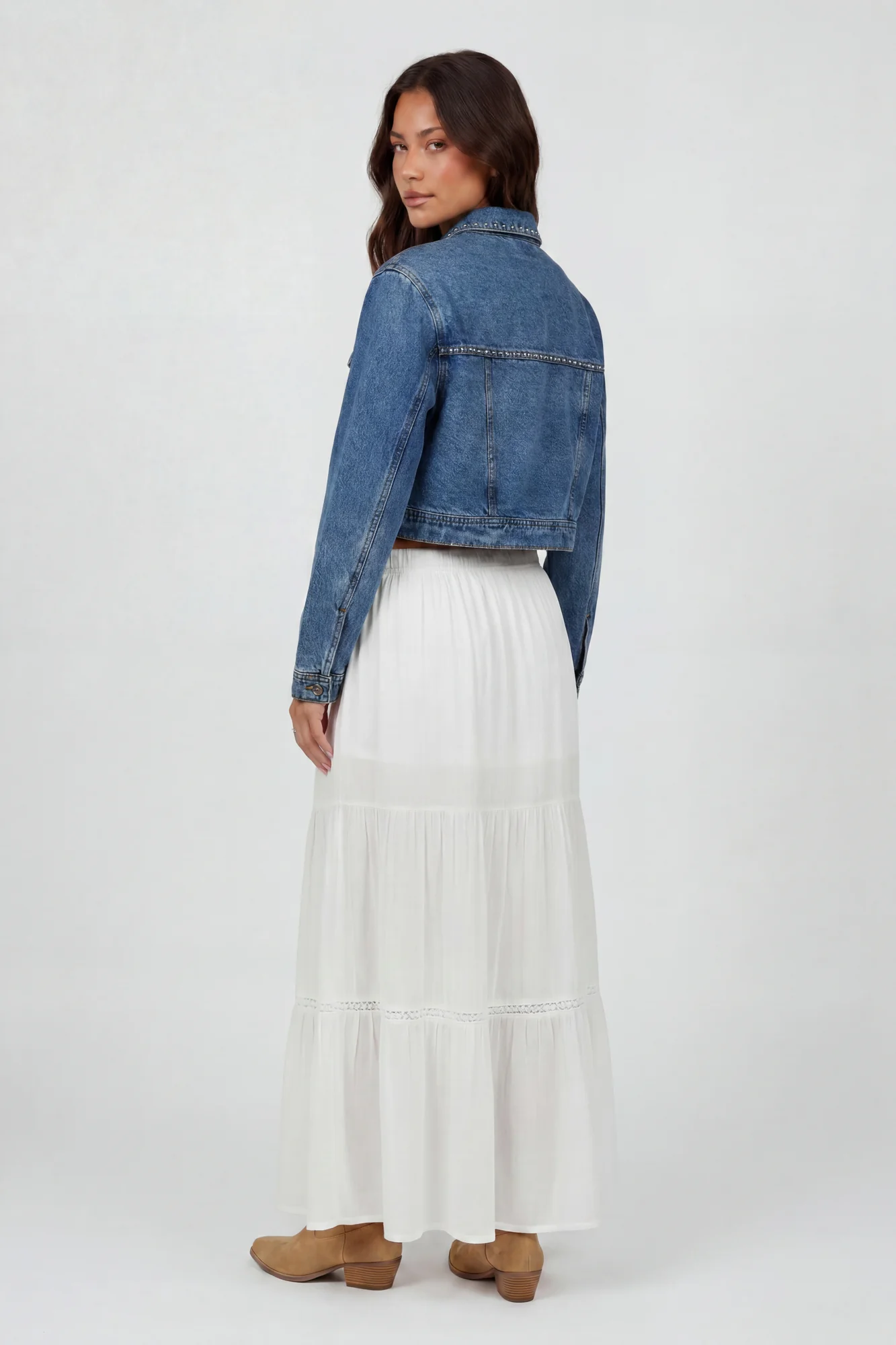 Studded Cropped Denim Jacket - Image 3