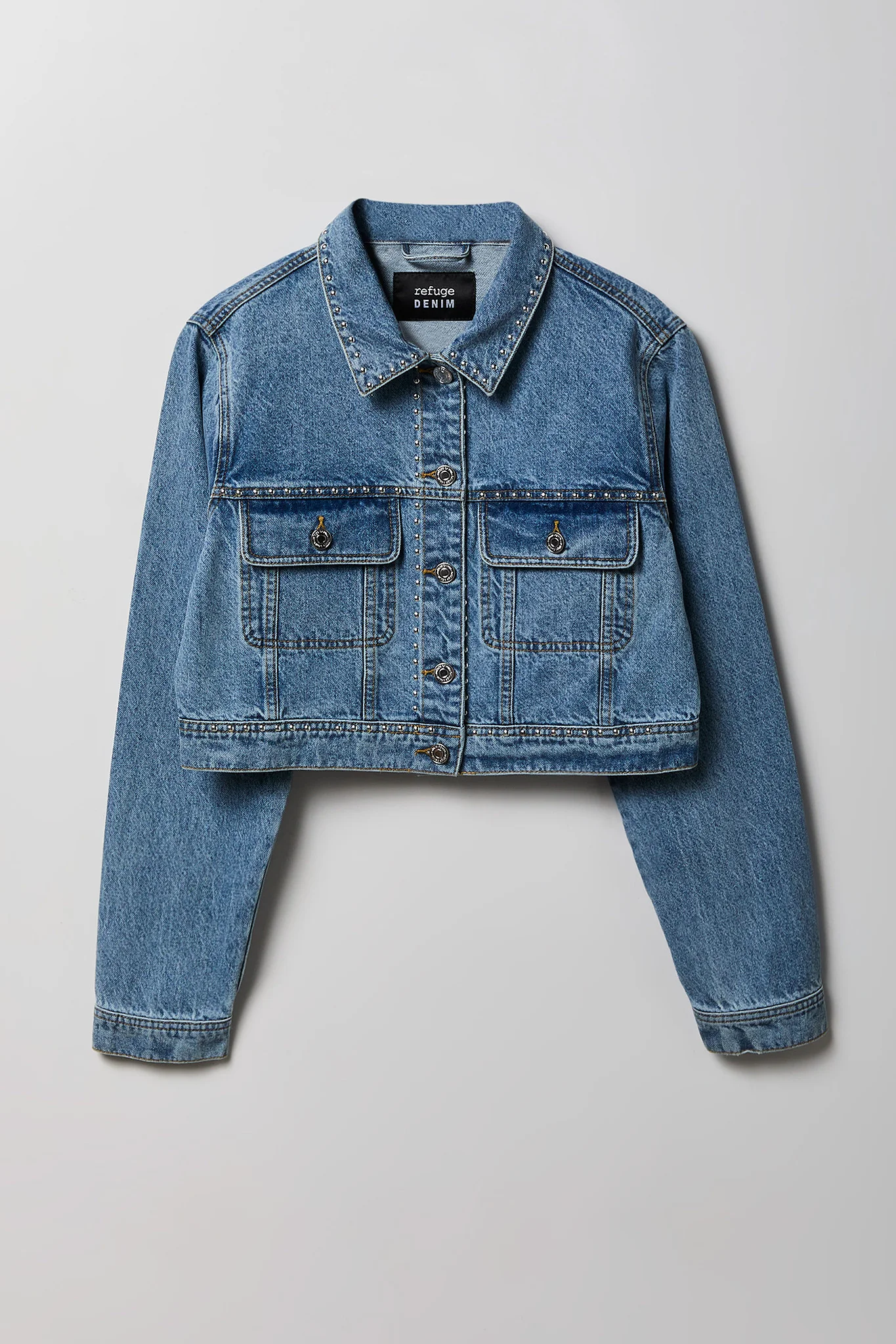 Studded Cropped Denim Jacket - Image 4