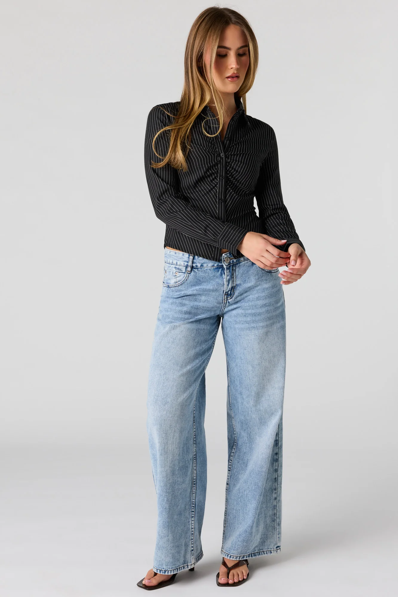 Long Sleeve Cinched Button-Up Top - Image 13