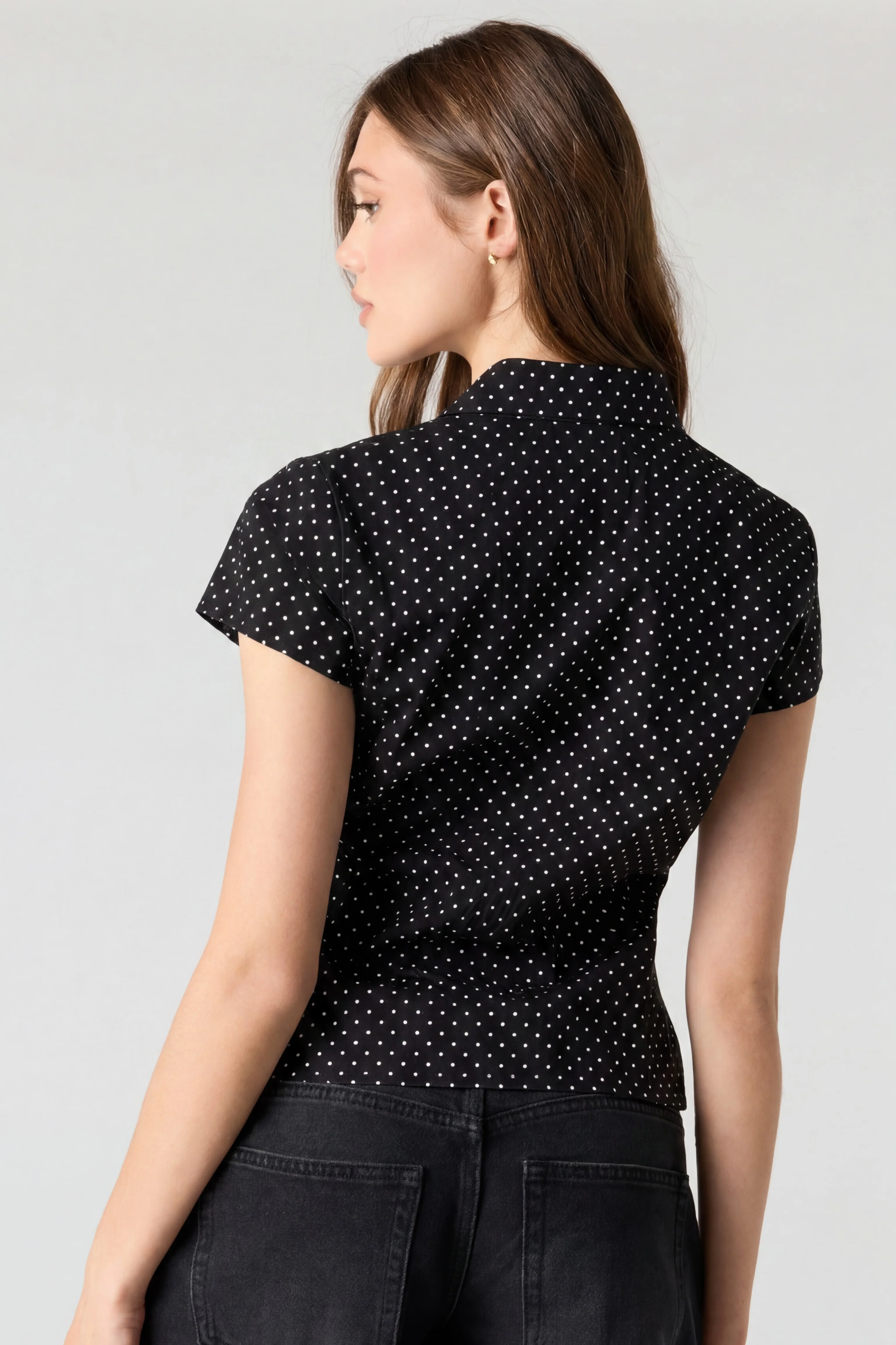 Fitted Short Sleeve Button-Up Top - Image 5